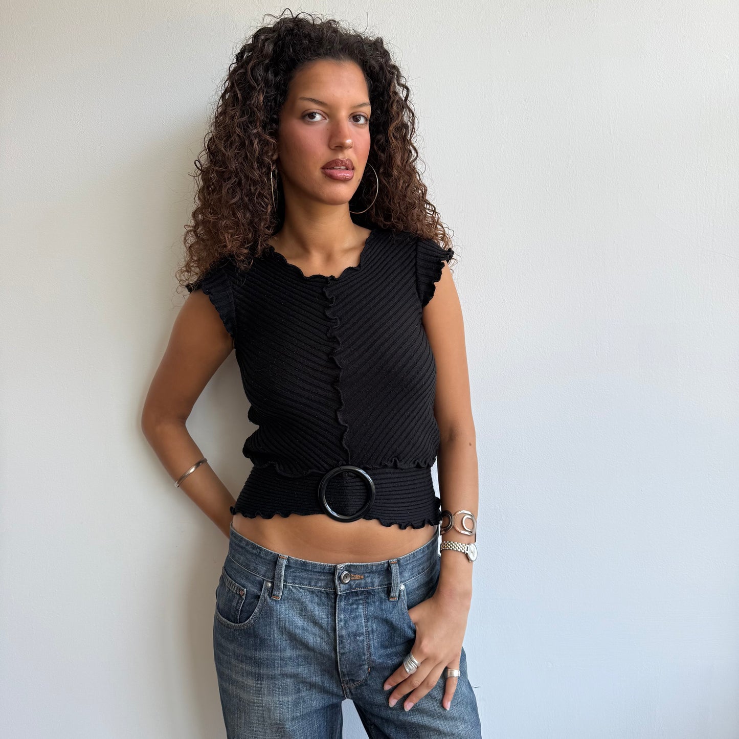 Black short sleeve O-ring knit - Size S
