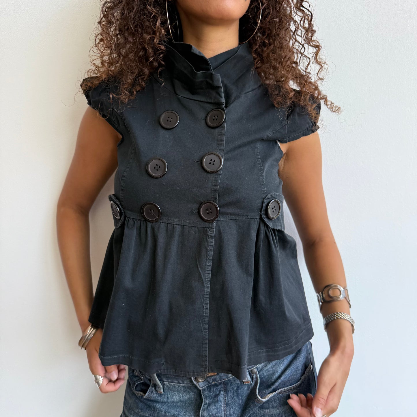 Black short sleeve peacoat - Size S