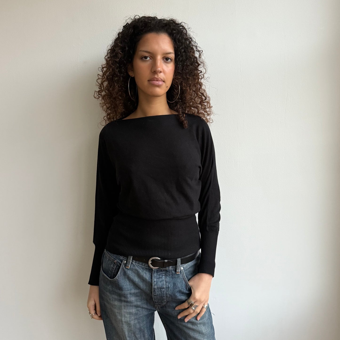 Black slouchy batwing jumper - Size S