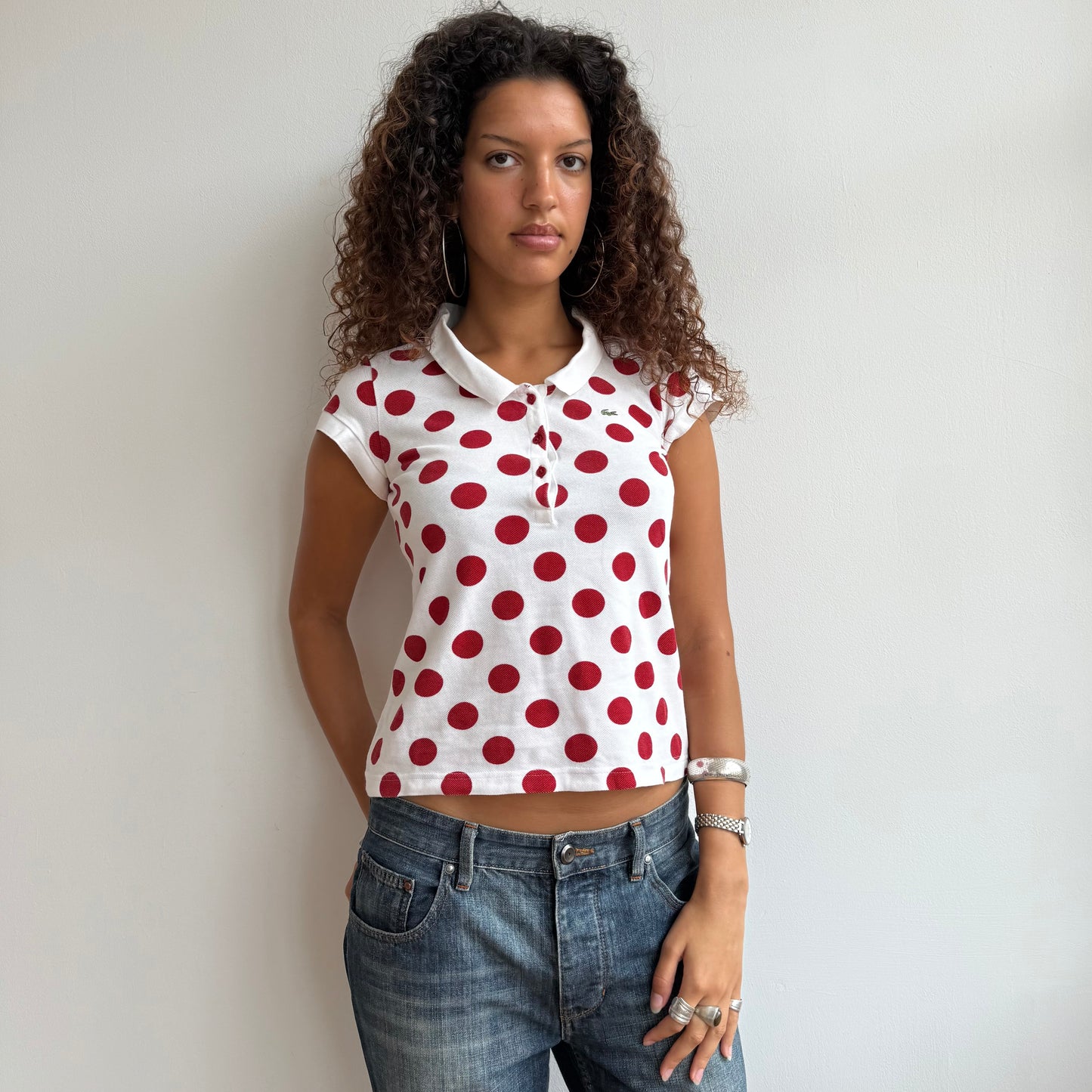 Red polka dot Lacoste polo - Size S/M