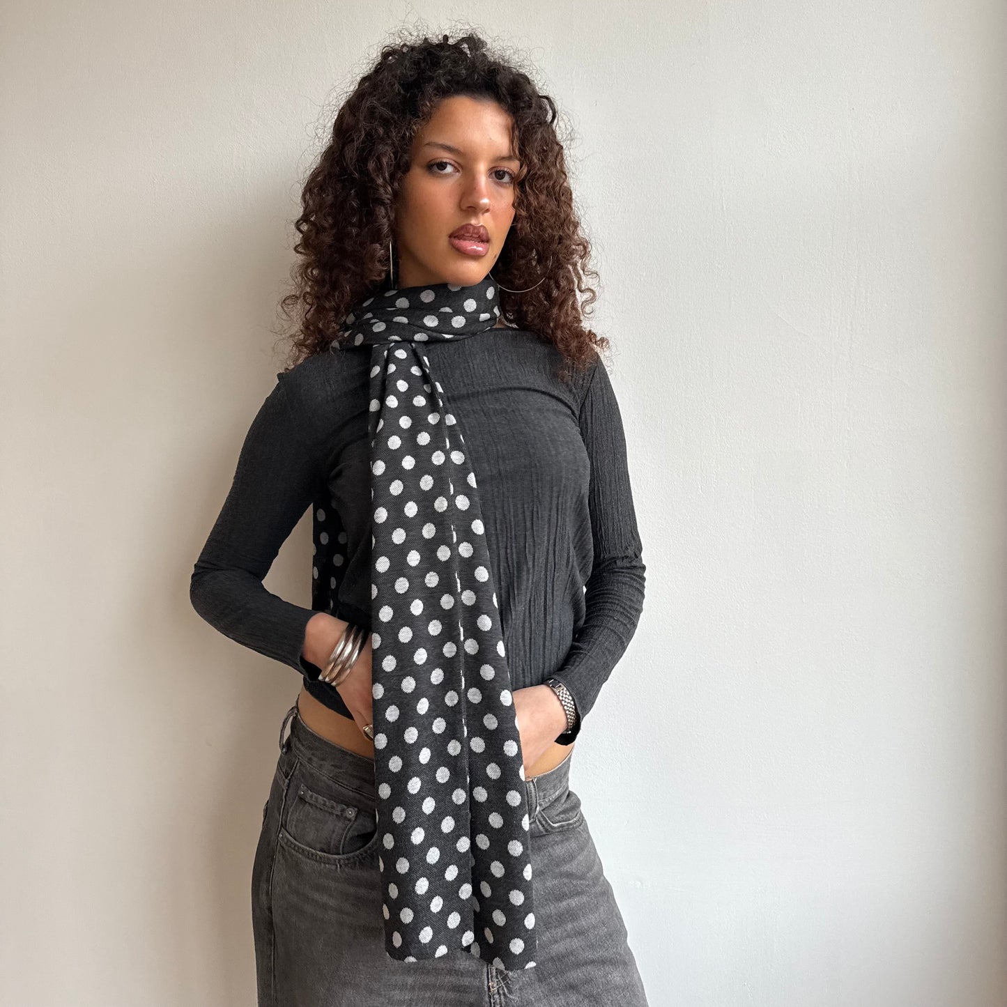 Dark grey polka dot scarf
