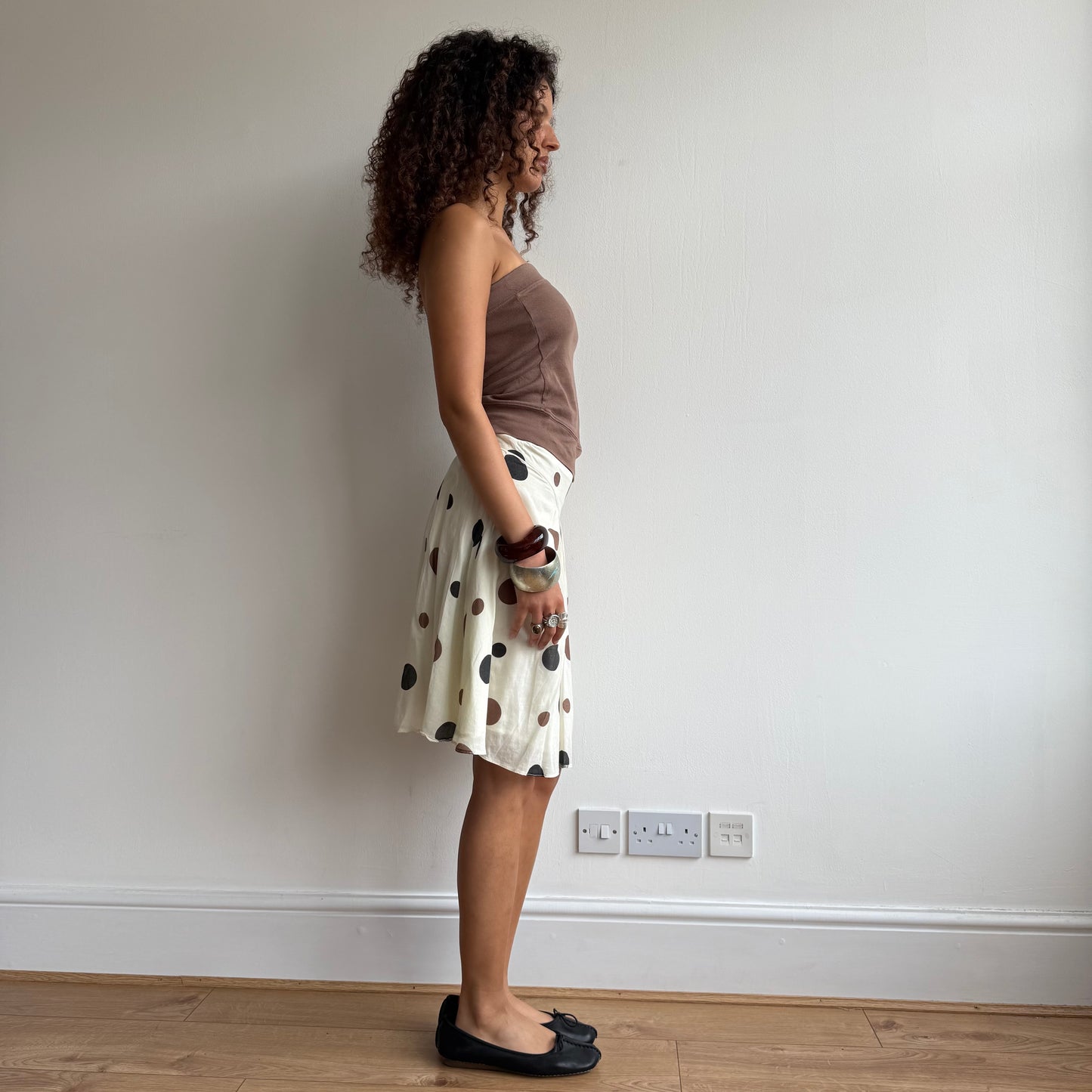 Cream polka dot midi skirt - Size S
