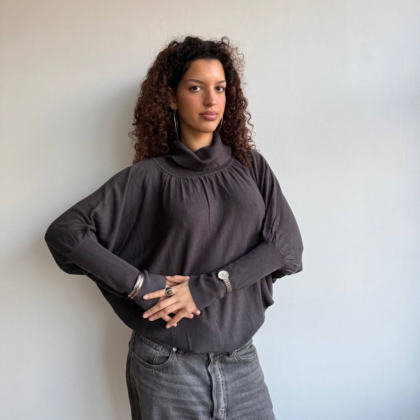 Brown slouchy roll neck - Size M
