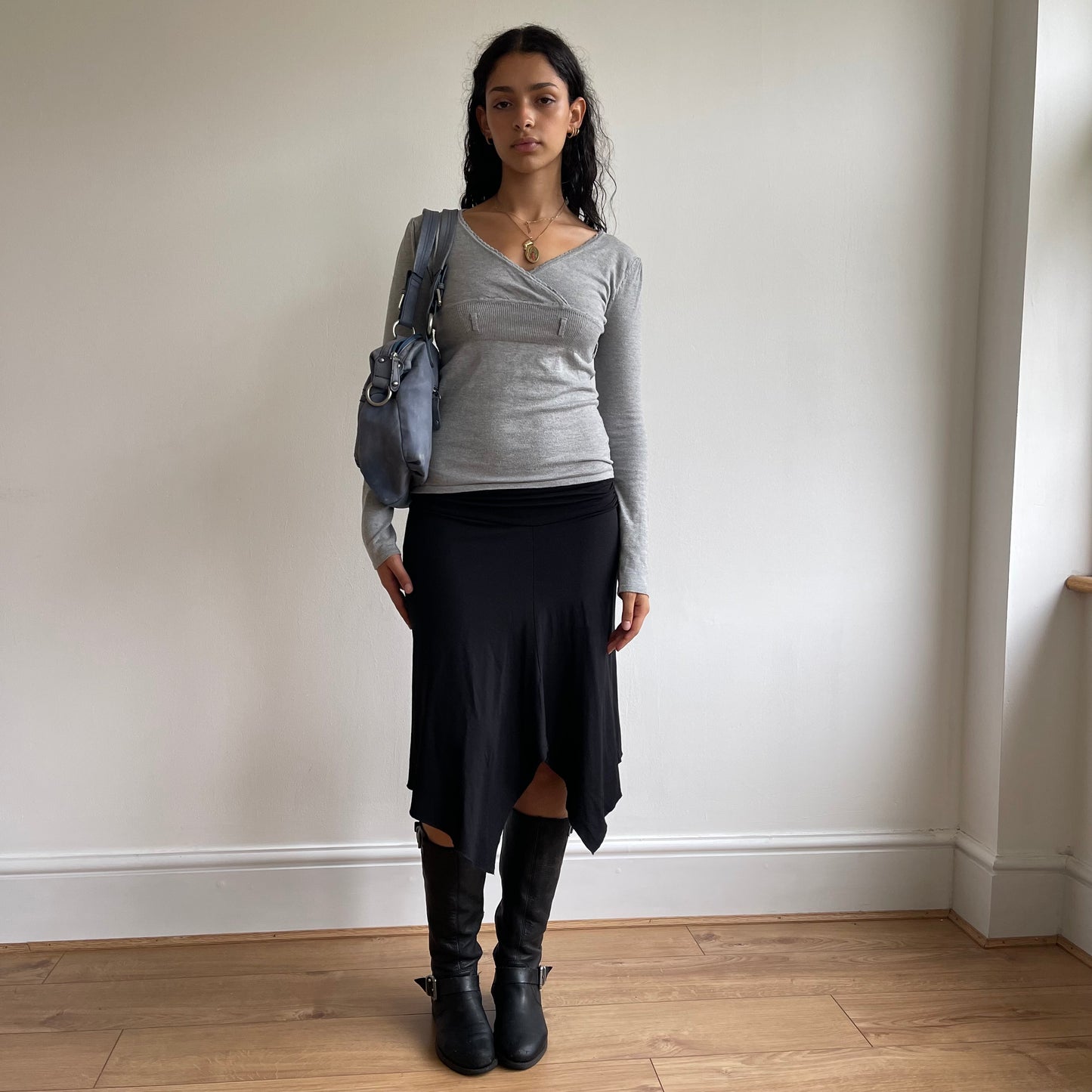 Blue leather slouchy bag