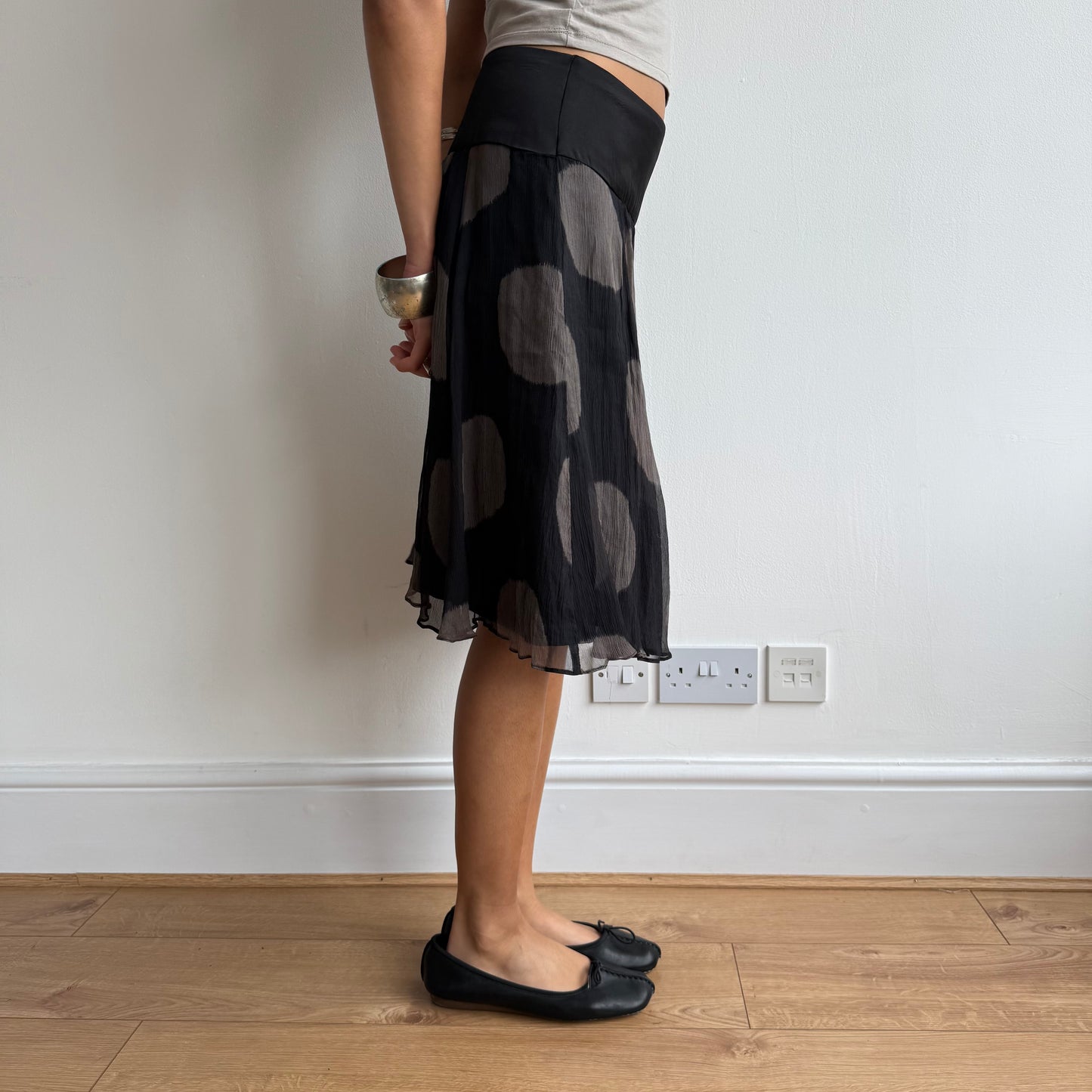 Brown chiffon polka dot midi skirt - Size M/L
