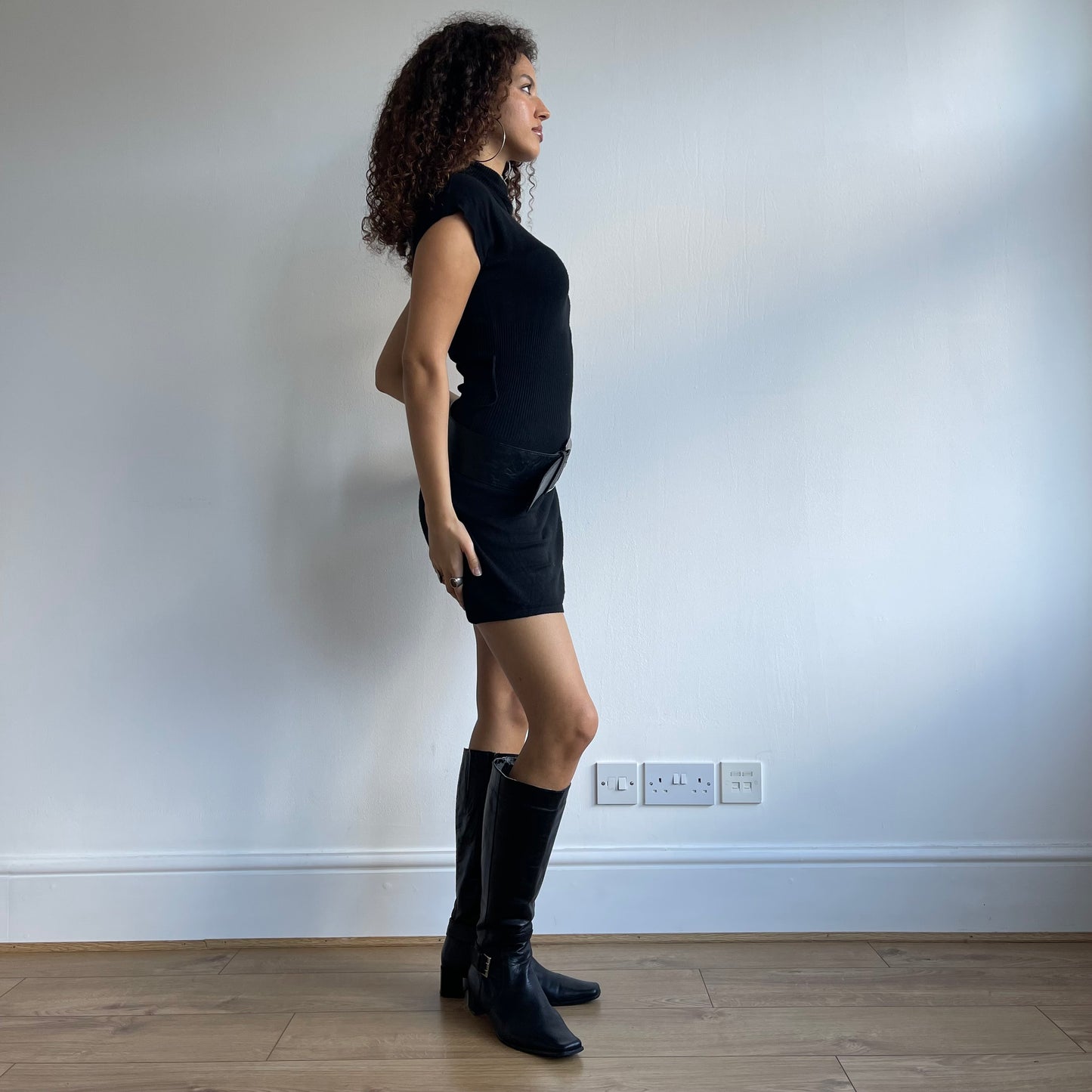 Black knit roll neck dress - Size S