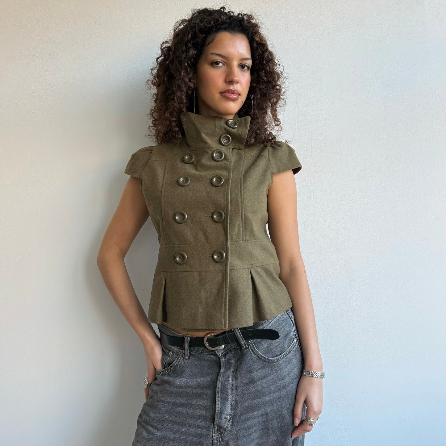 Khaki short sleeve peacoat - Size S/M