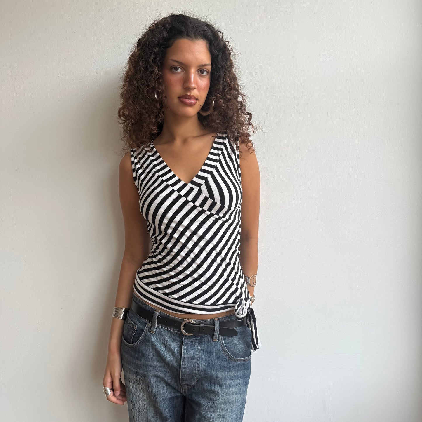Black + white ballet wrap top - Size S/M