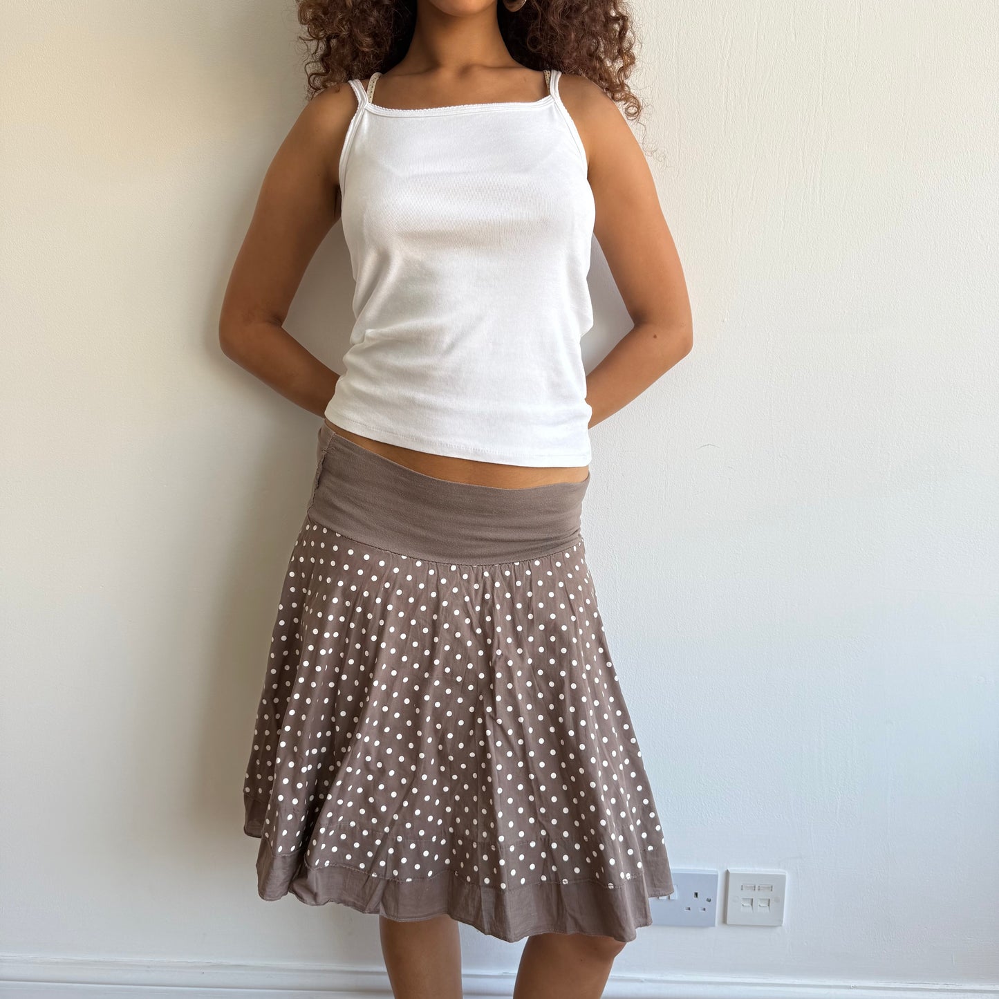 Brown polka dot midi skirt - Size S