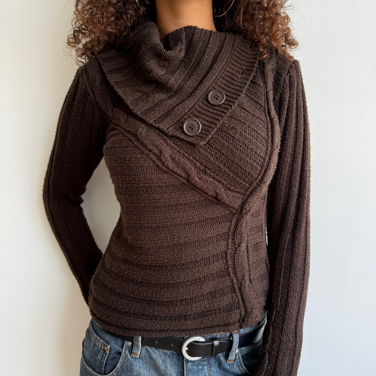 Brown chunky button roll neck - Size S/M
