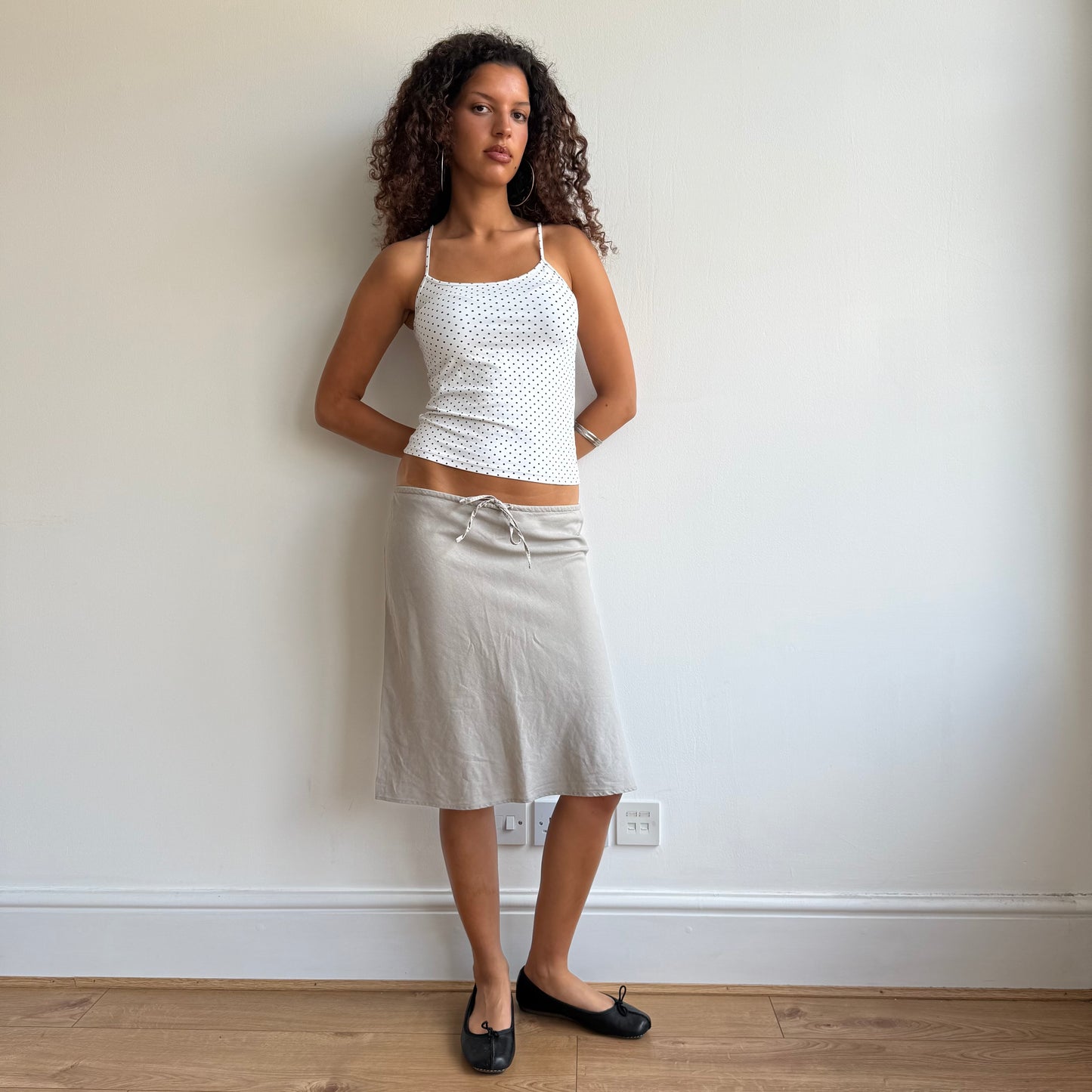 Taupe linen midi skirt - Size S