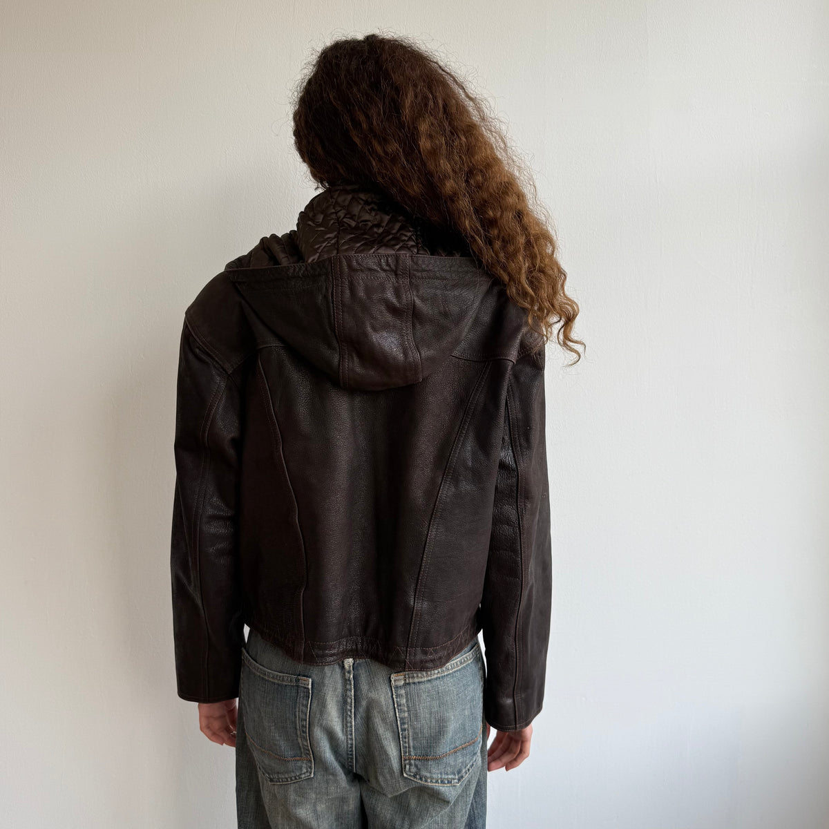 Brown leather fireman’s clasp bomber - Size M
