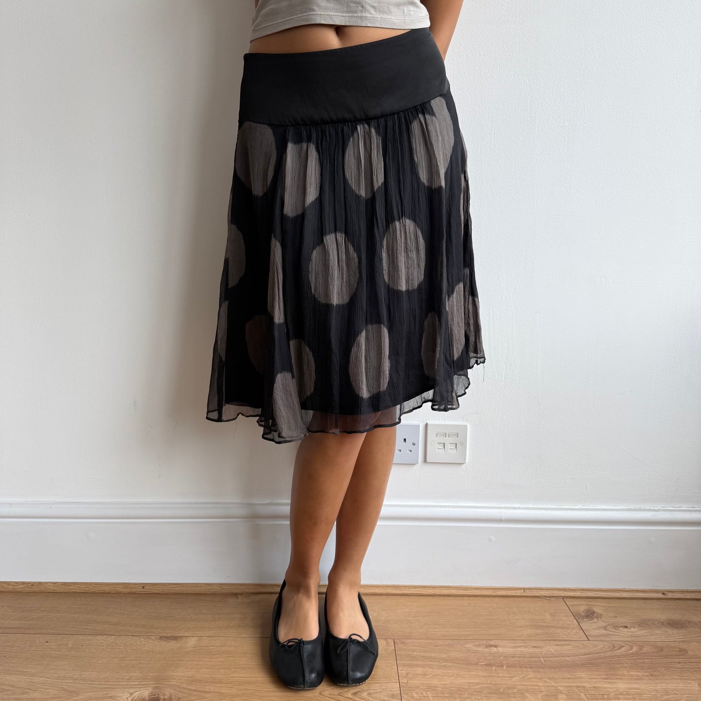Brown chiffon polka dot midi skirt - Size M/L