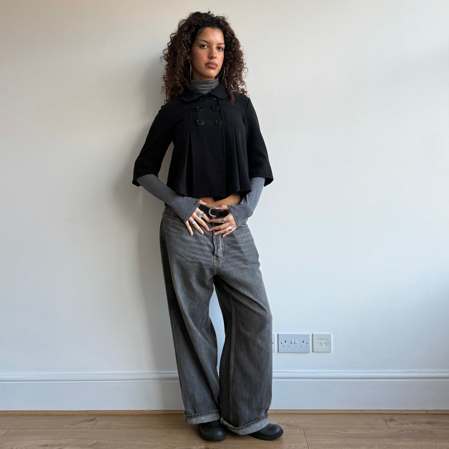 Black pleat peacoat - Size S