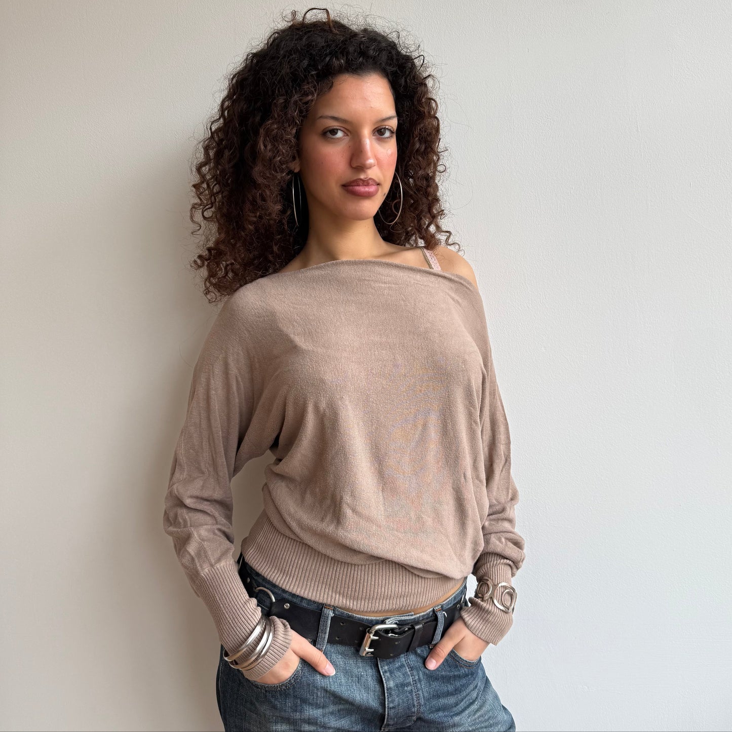 Beige slouchy knit jumper - Size M