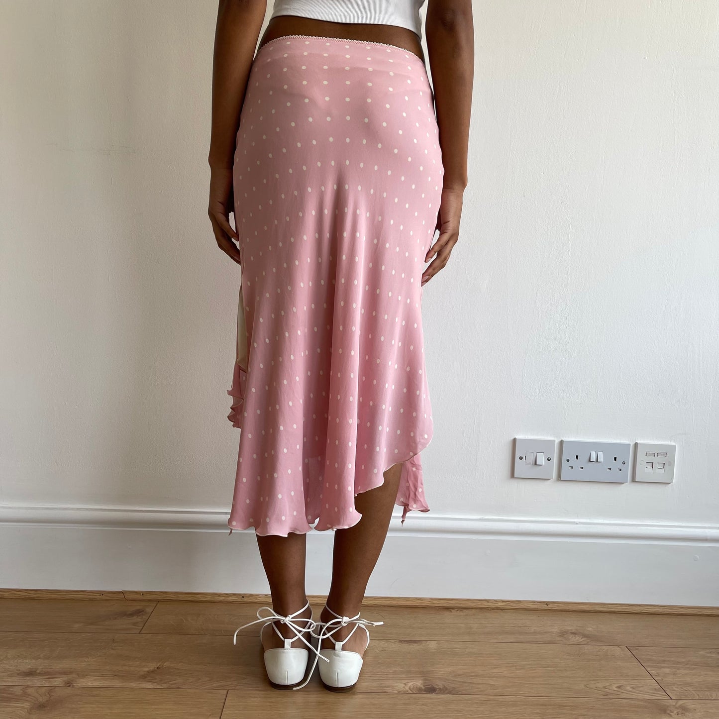 Pink polka dot midi skirt - Size S