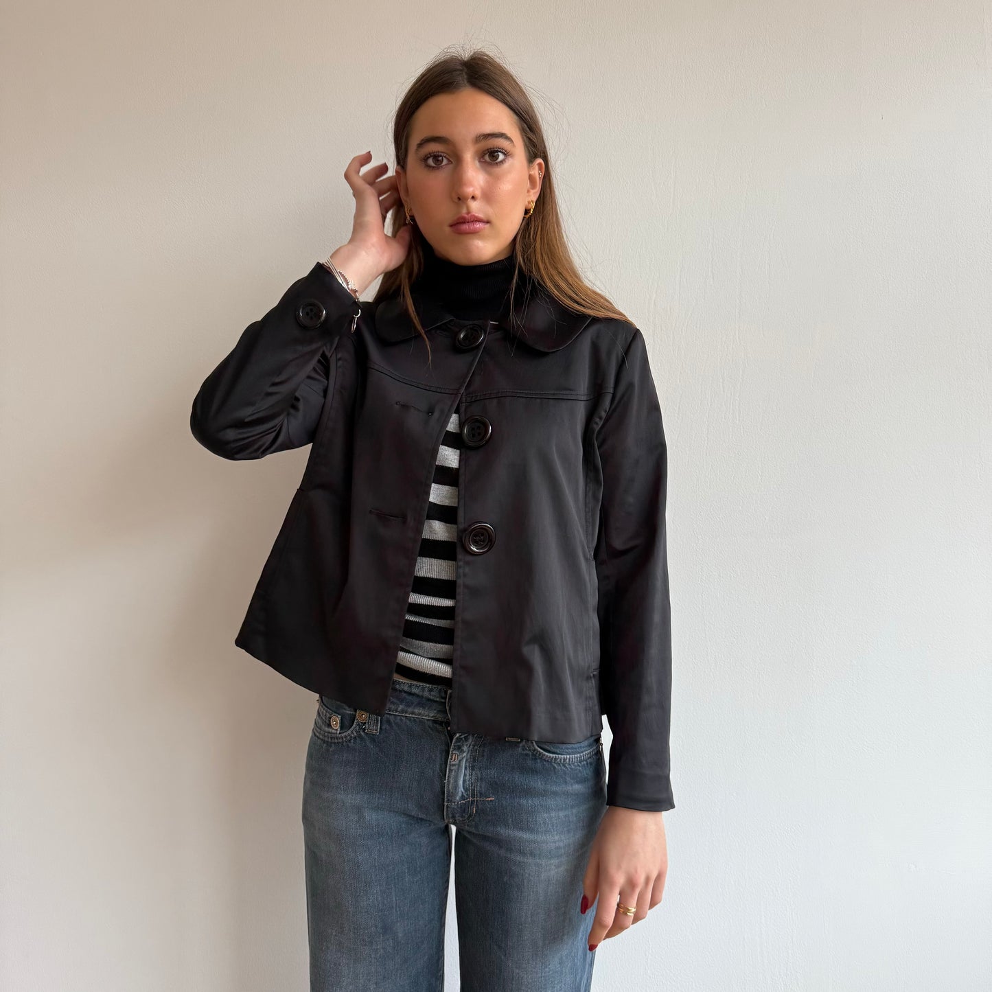 Black satin peacoat - Size S