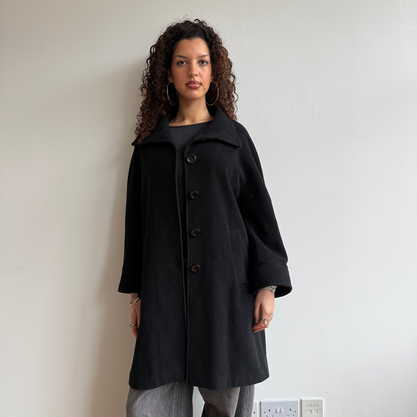 Black long wool coat - Size S/M