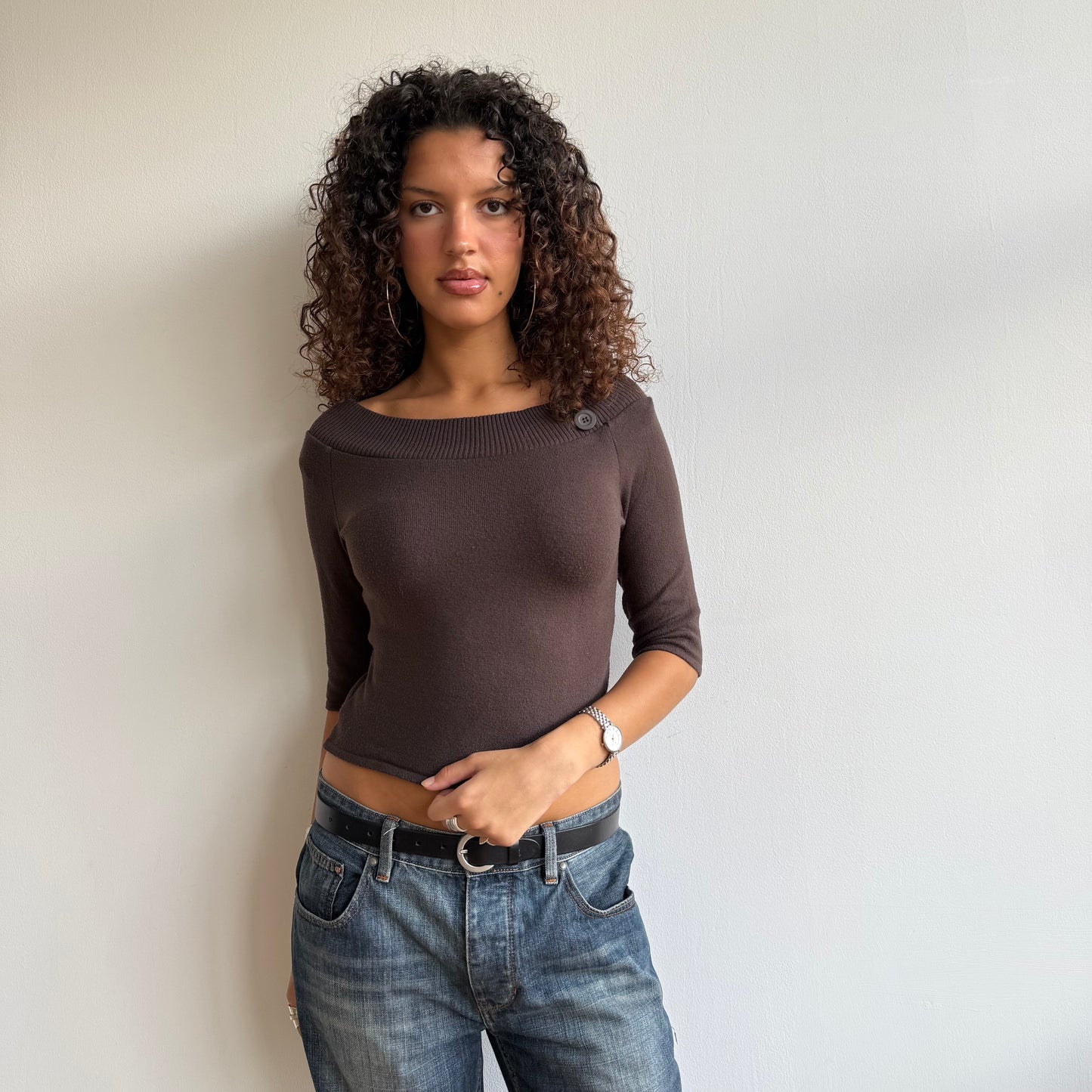 Brown 3/4 Bardot knit - Size S
