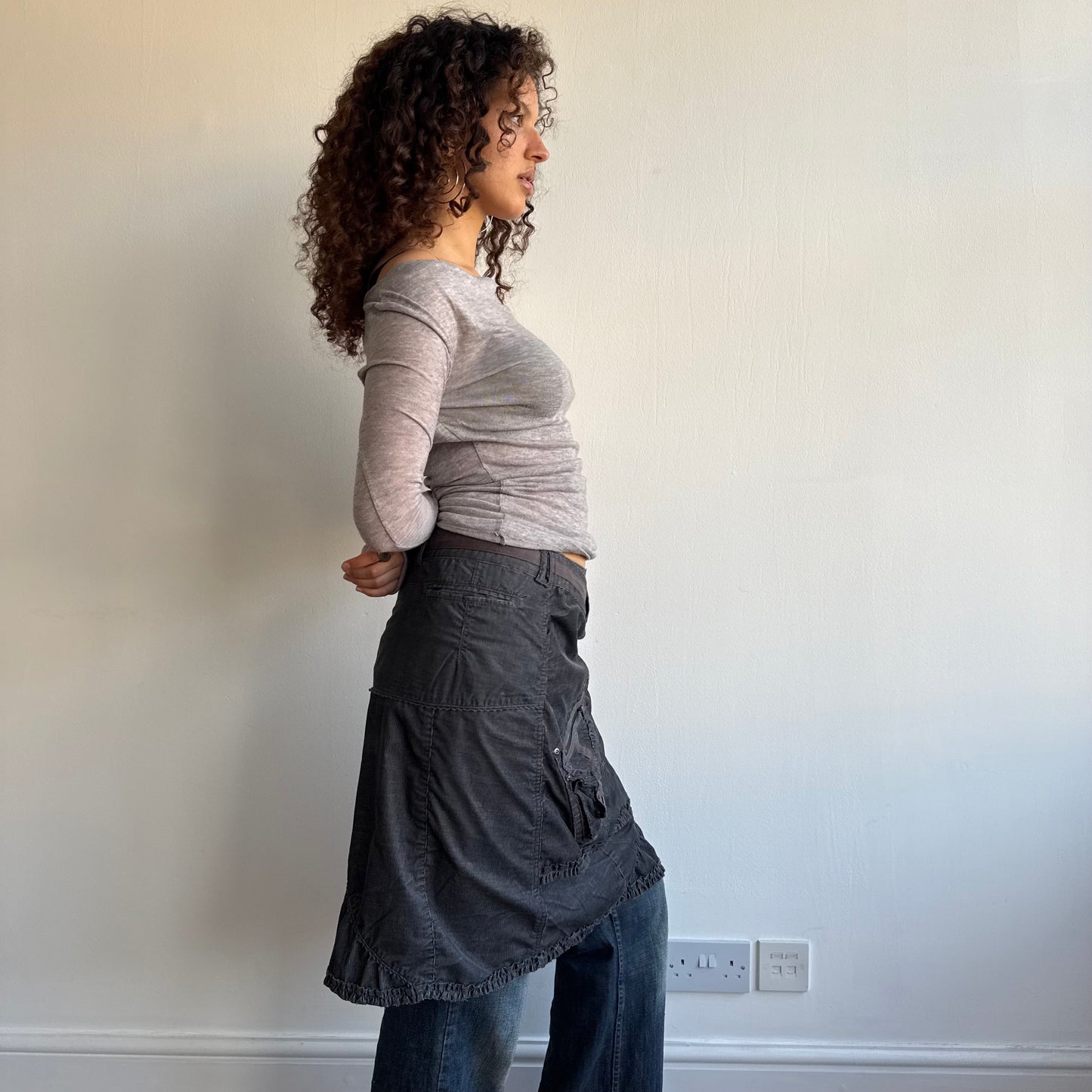 Grey cord archival midi skirt - Size M