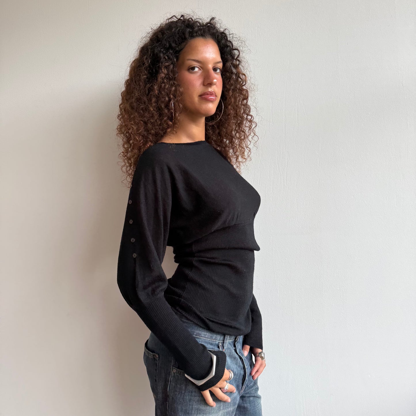 Black slouchy button arm knit - Size S