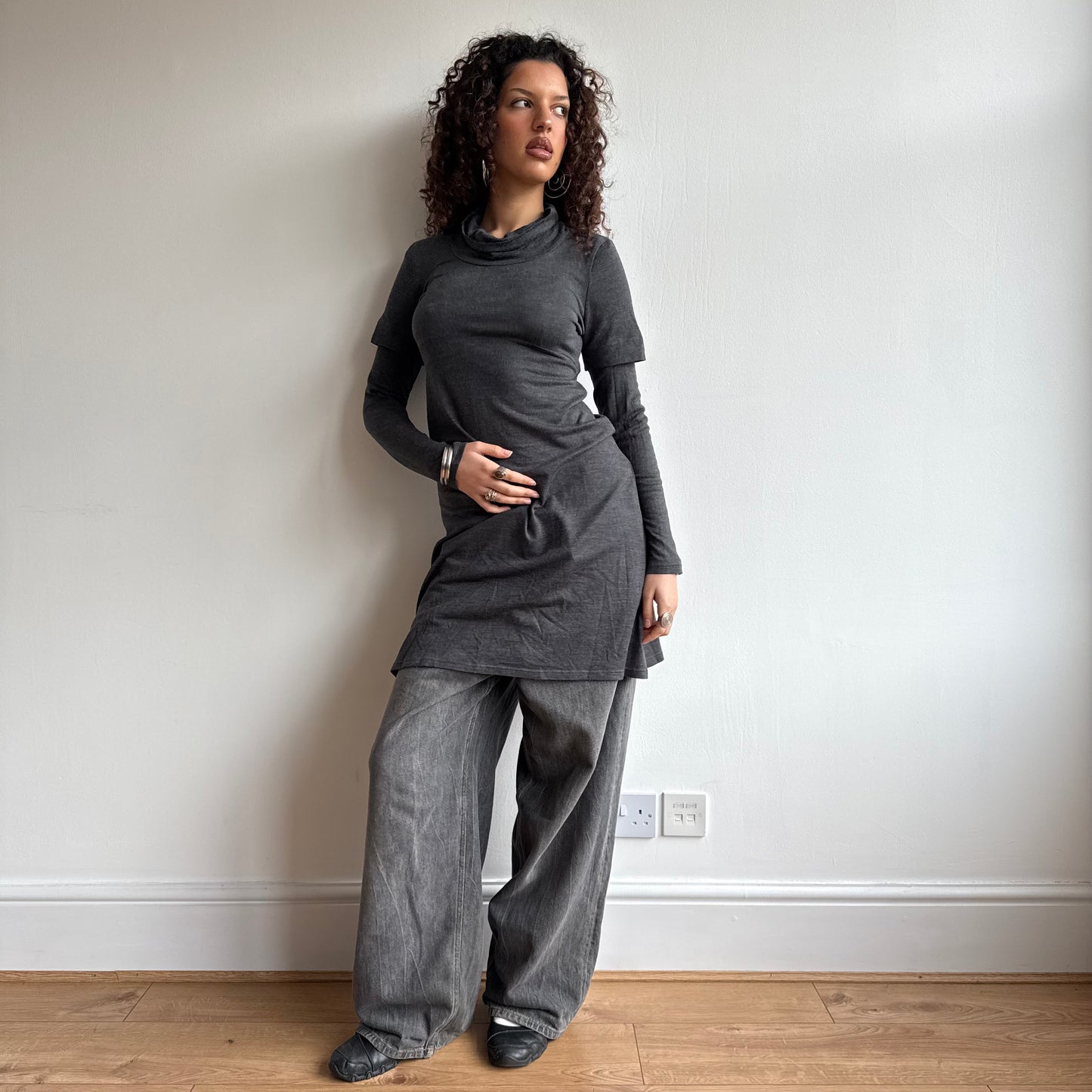 Grey roll neck dress - Size S/M