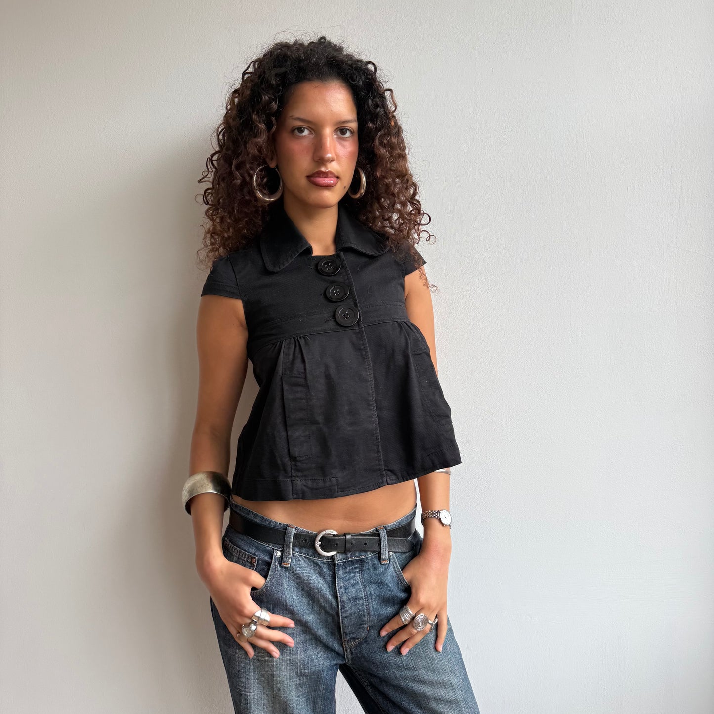 Black short sleeve peacoat - Size XS