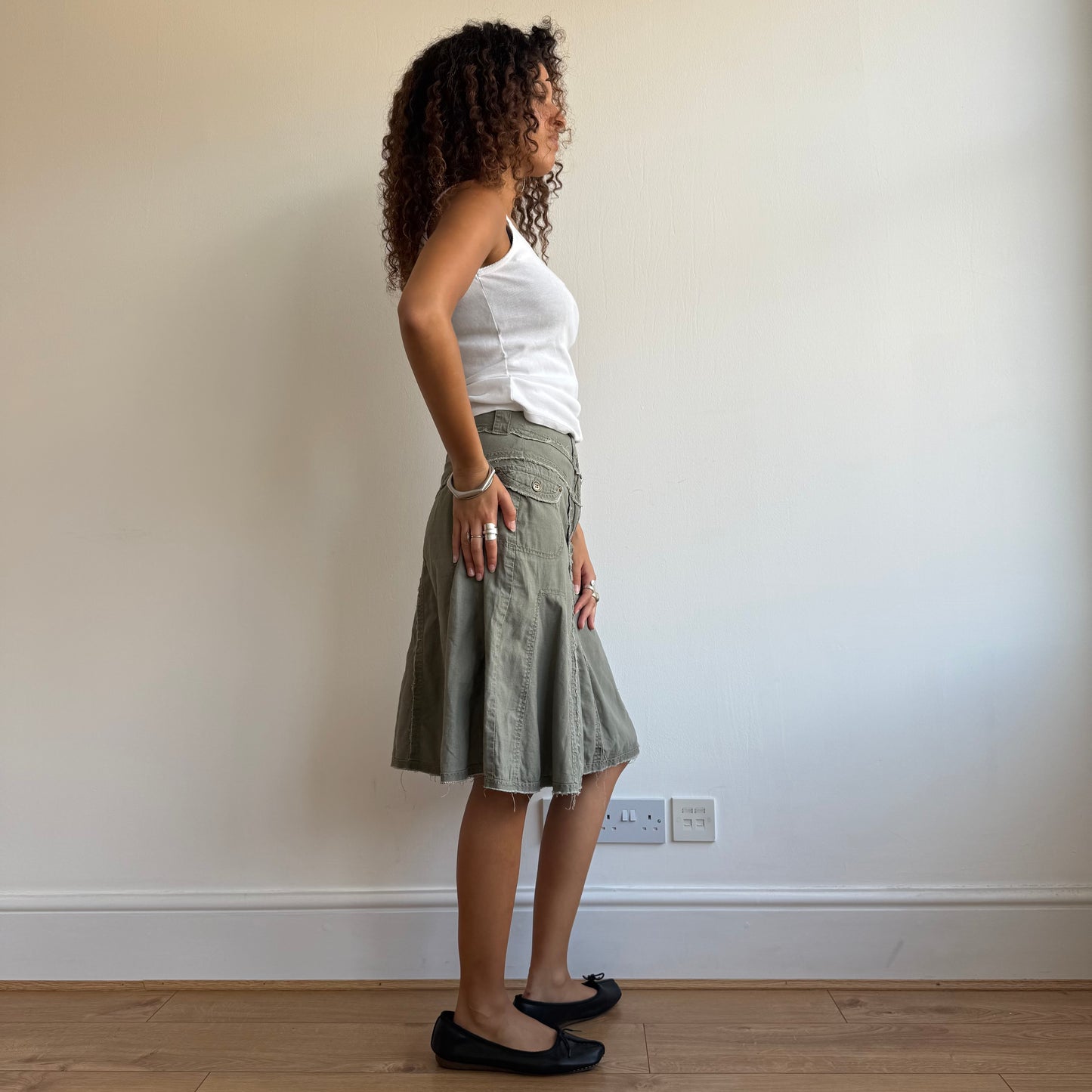 Khaki linen midi skirt - Size S