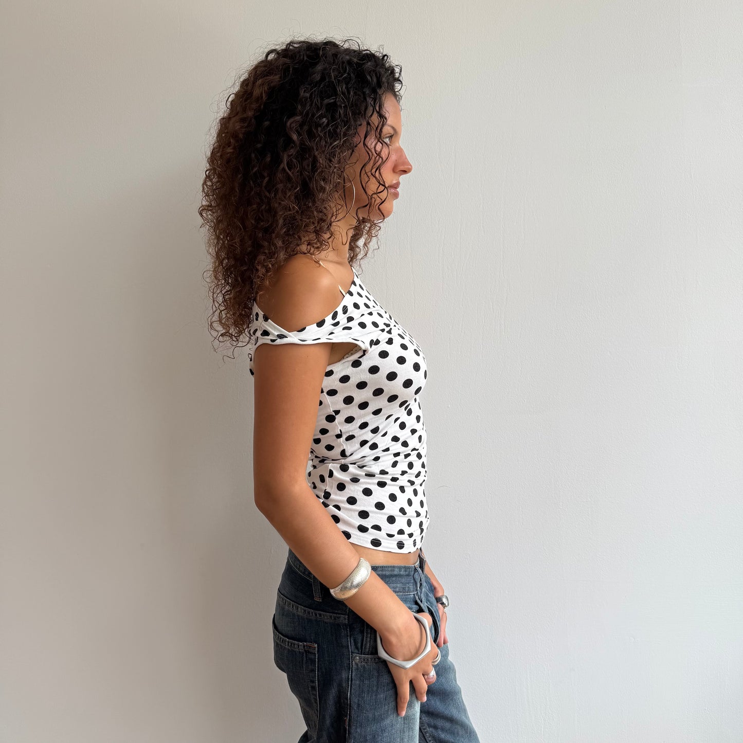 White polka dot top - Size M