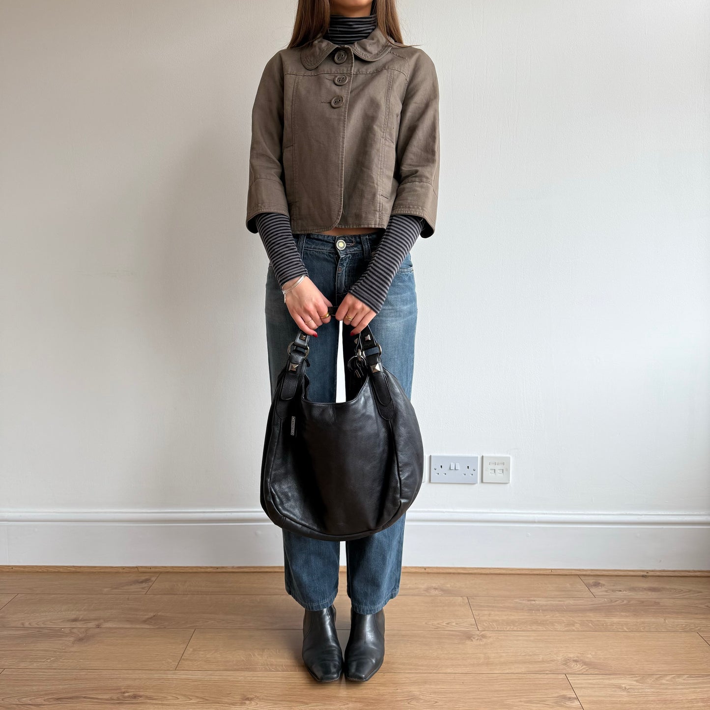 Black leather tassel bag