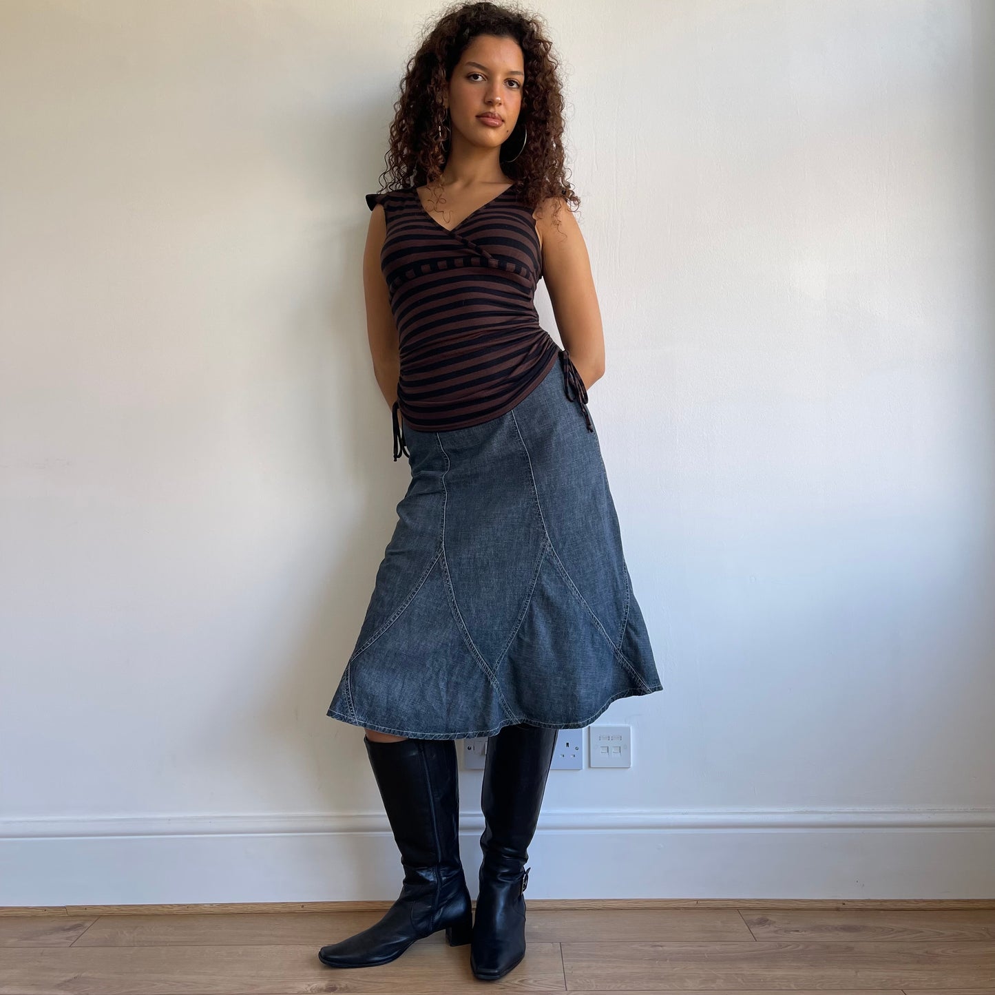 Brown stripe ruched top - Size S