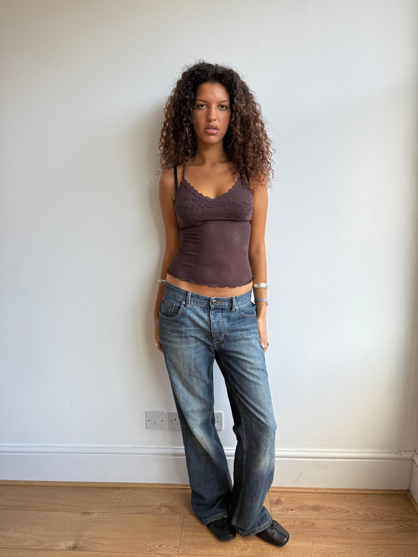Brown lace cami - Size S/M