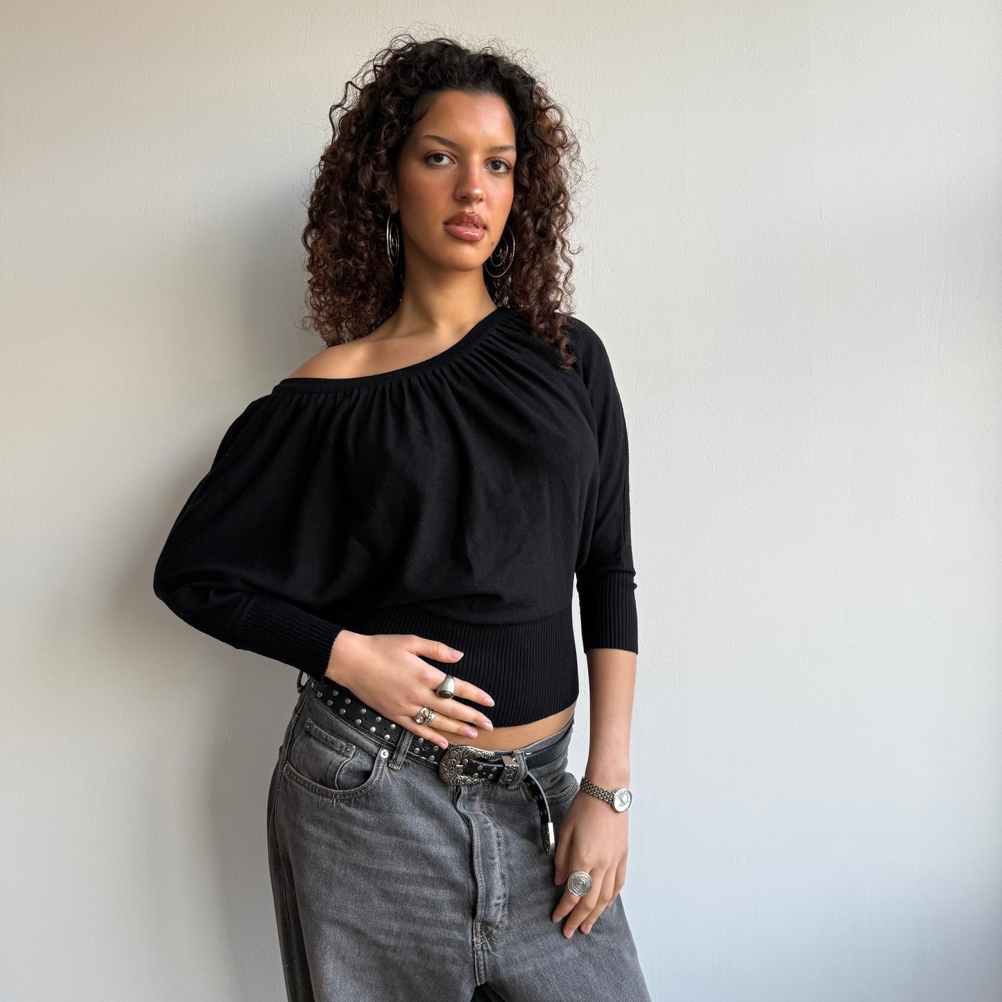 Cropped black batwing knit - Size S