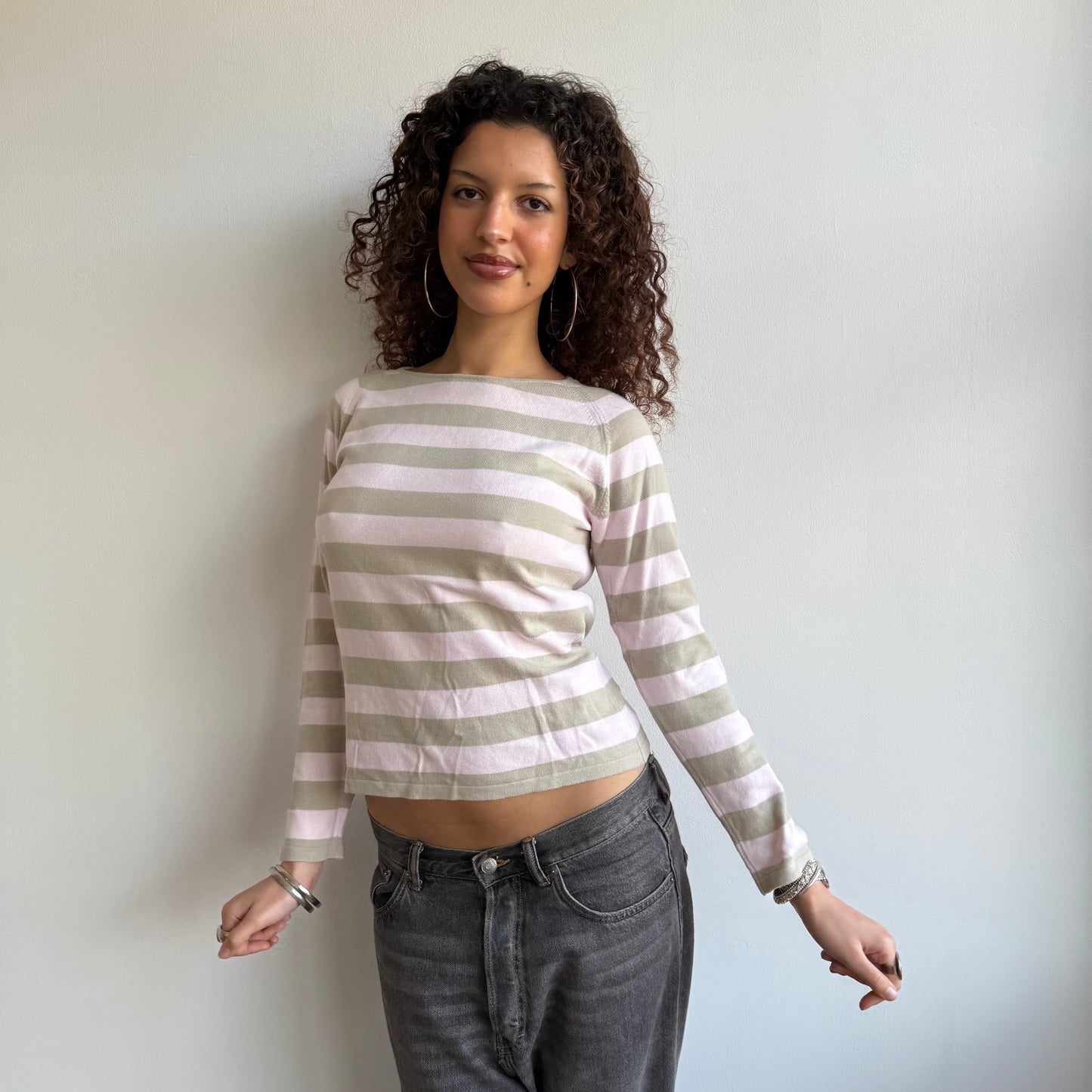 Pink and green striped knit - Size S