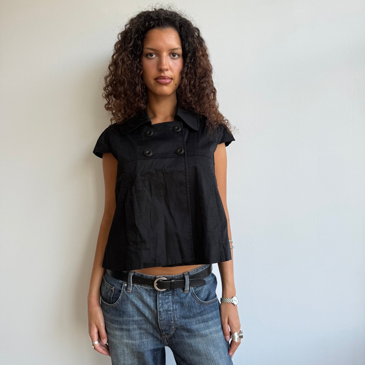 Black short sleeve peacoat - Size M