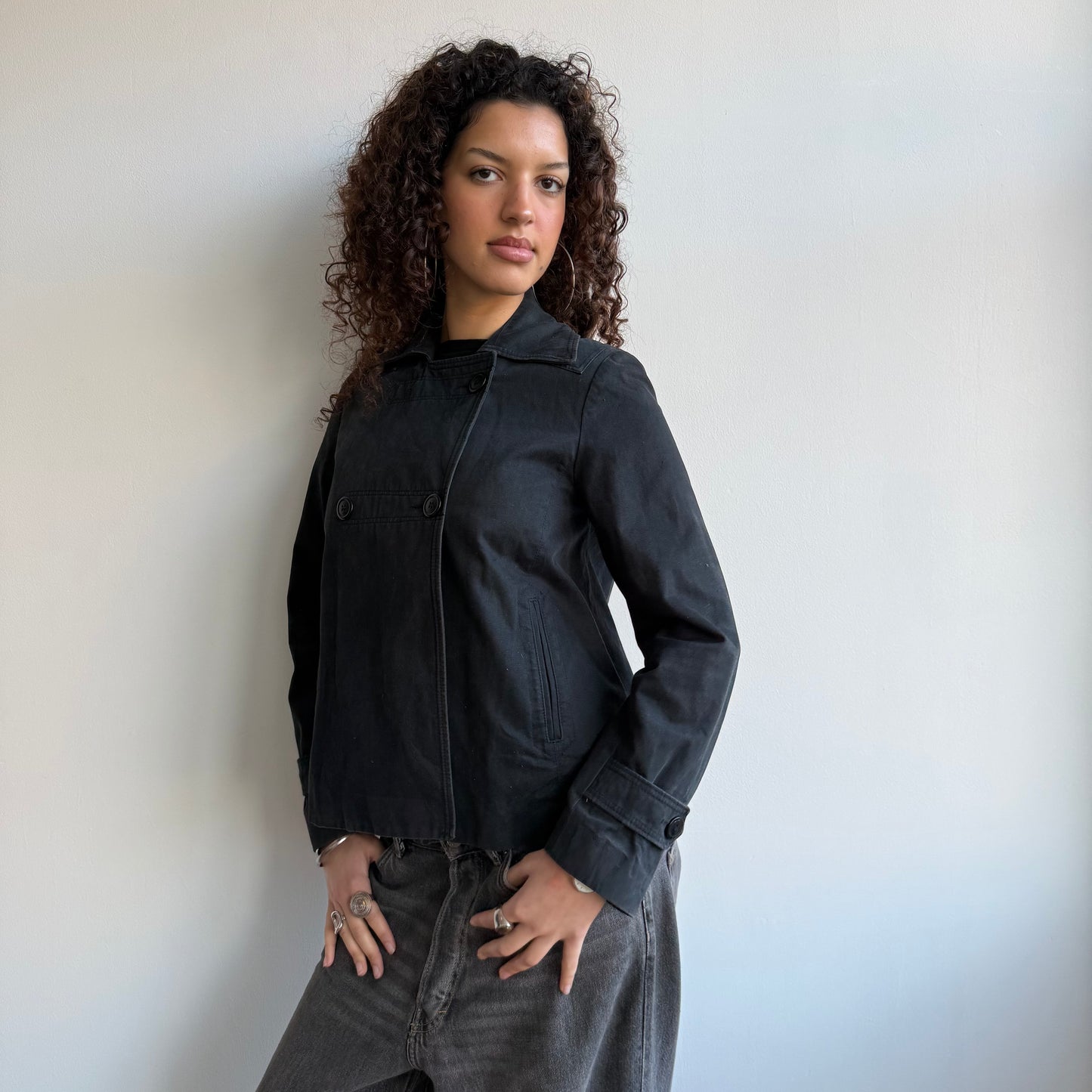 Black button peacoat - Size M