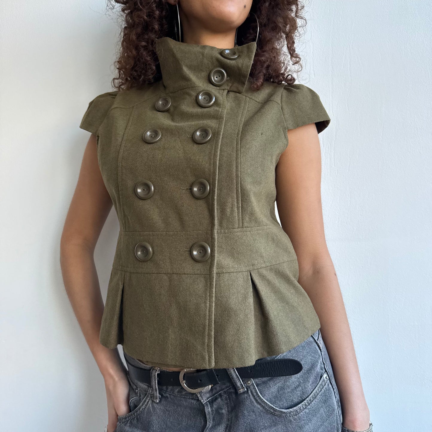 Khaki short sleeve peacoat - Size S/M