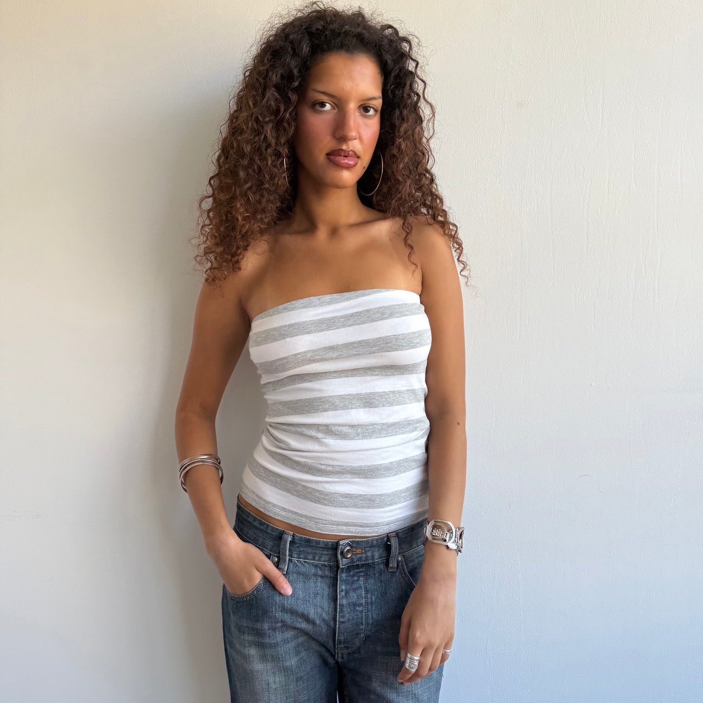 Grey + white stripe bandeau - Size S