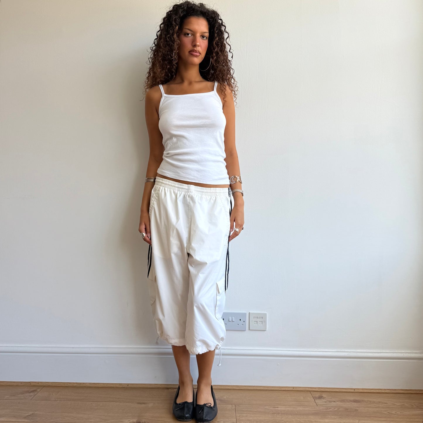 White Adidas cargo capris - Size S + M