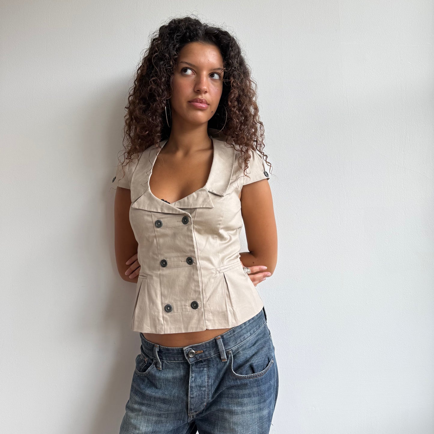 Beige short sleeve waistcoat - Size M