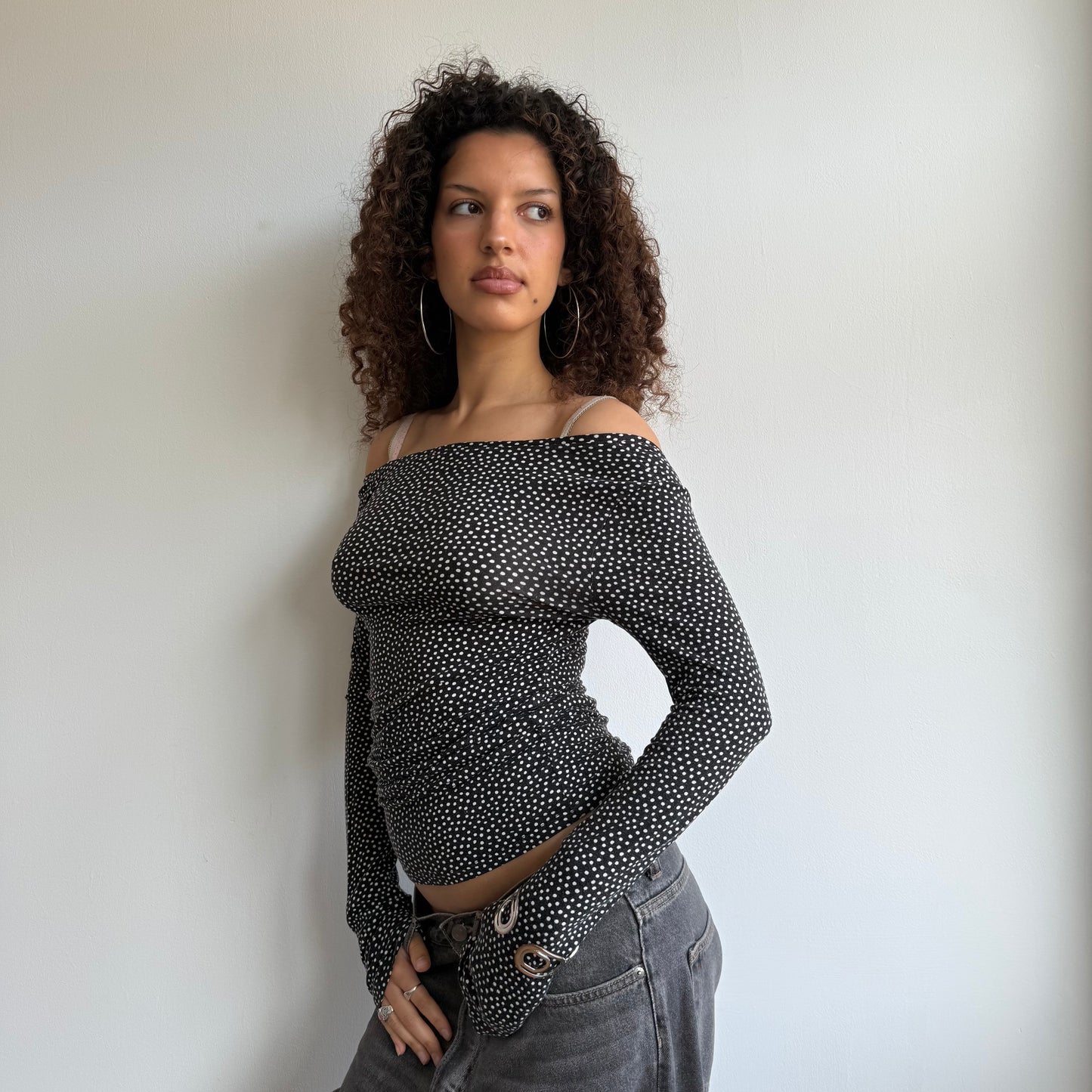 Black and white micro polka dot top - Size M