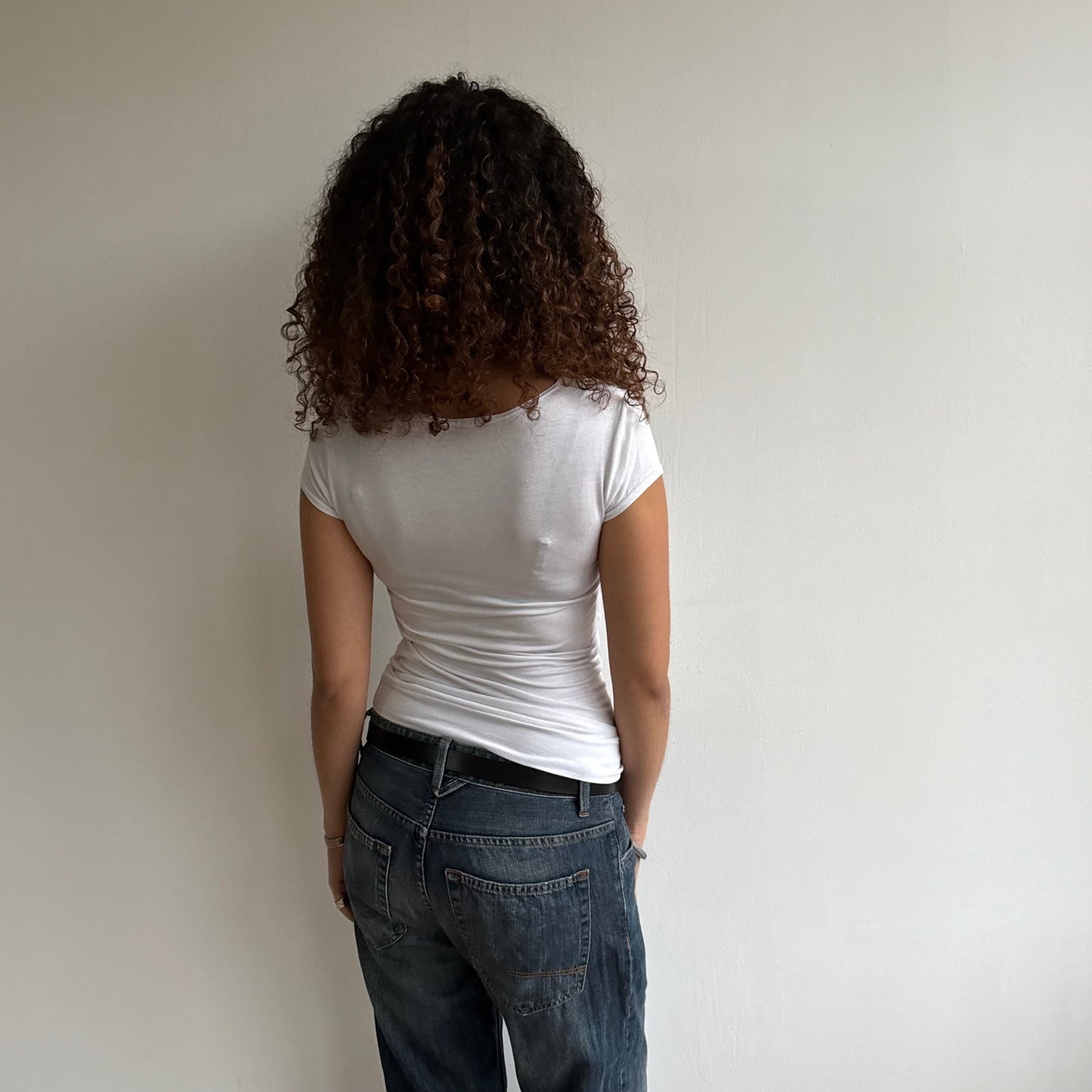 White short sleeve slouchy cowl top - Size M