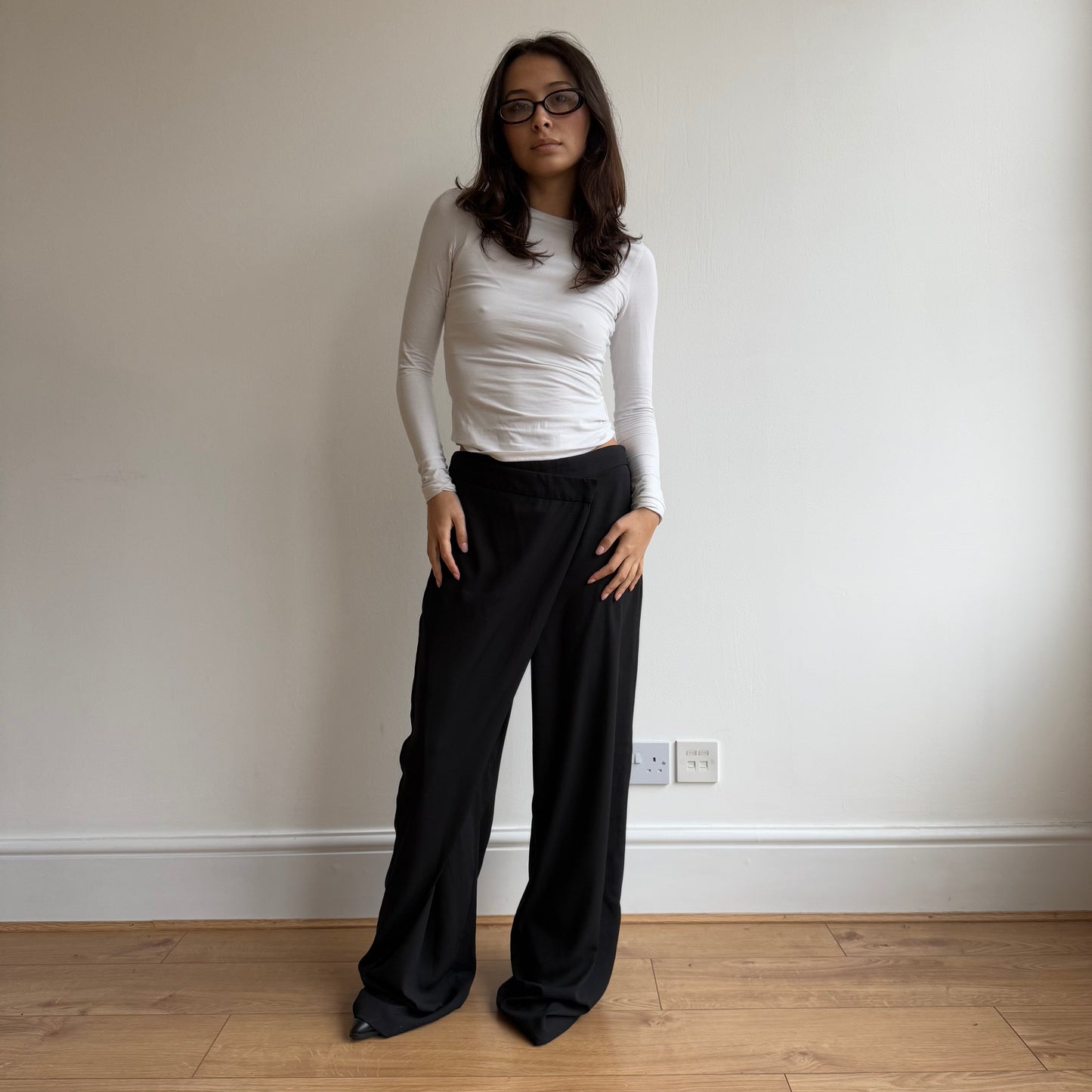 Black wrap front trousers - Size S
