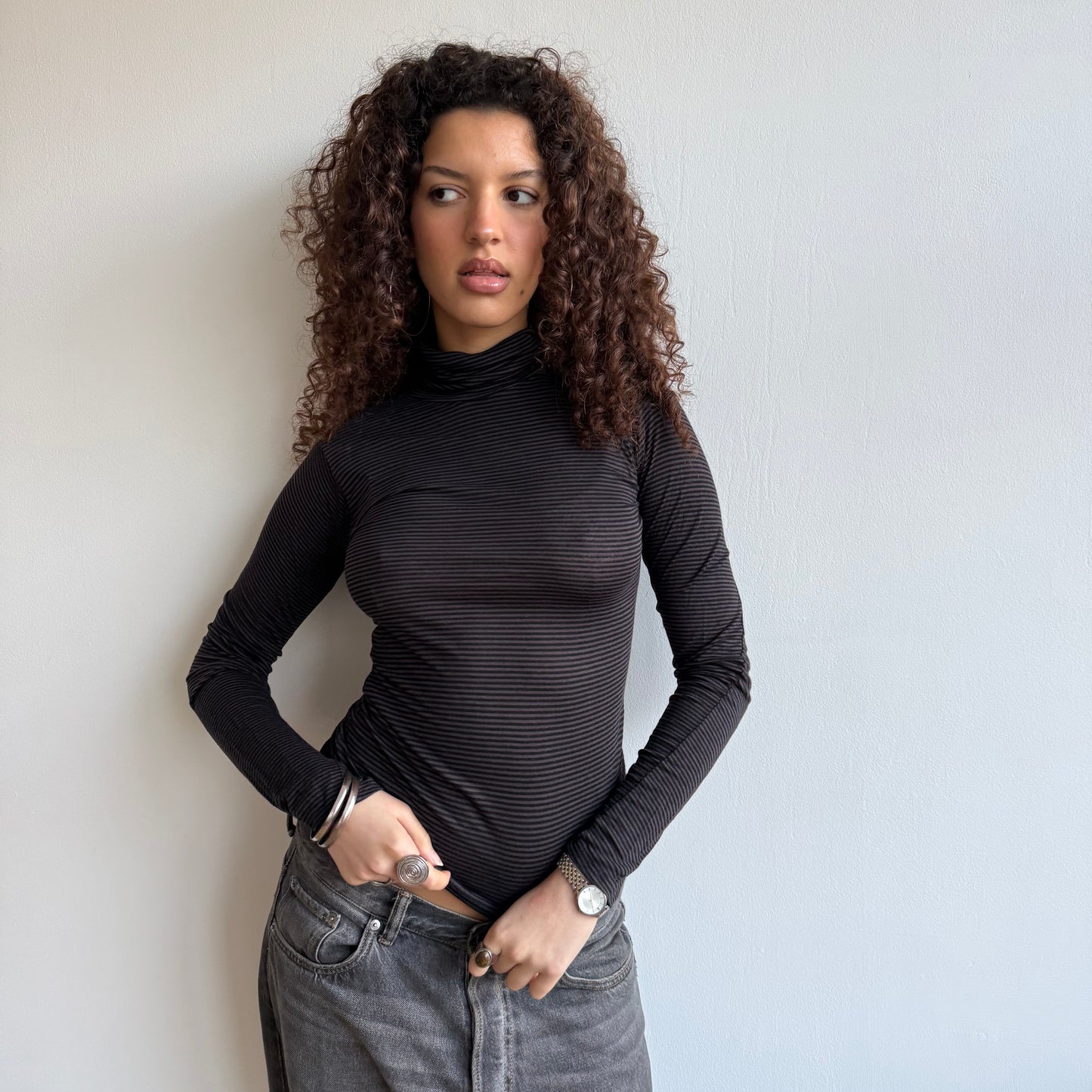 Dark brown striped roll neck - Size S
