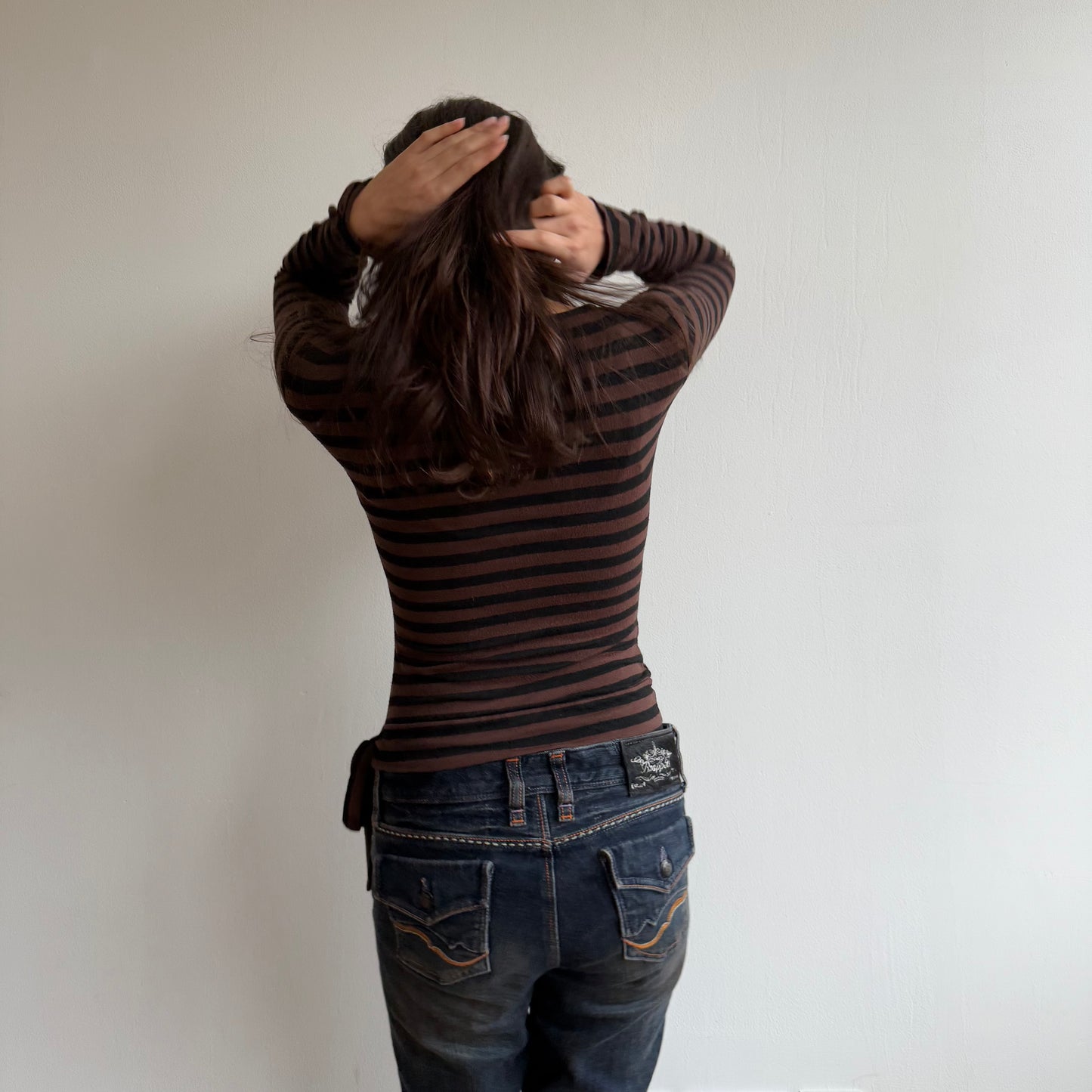 Brown striped wrap top - Size S