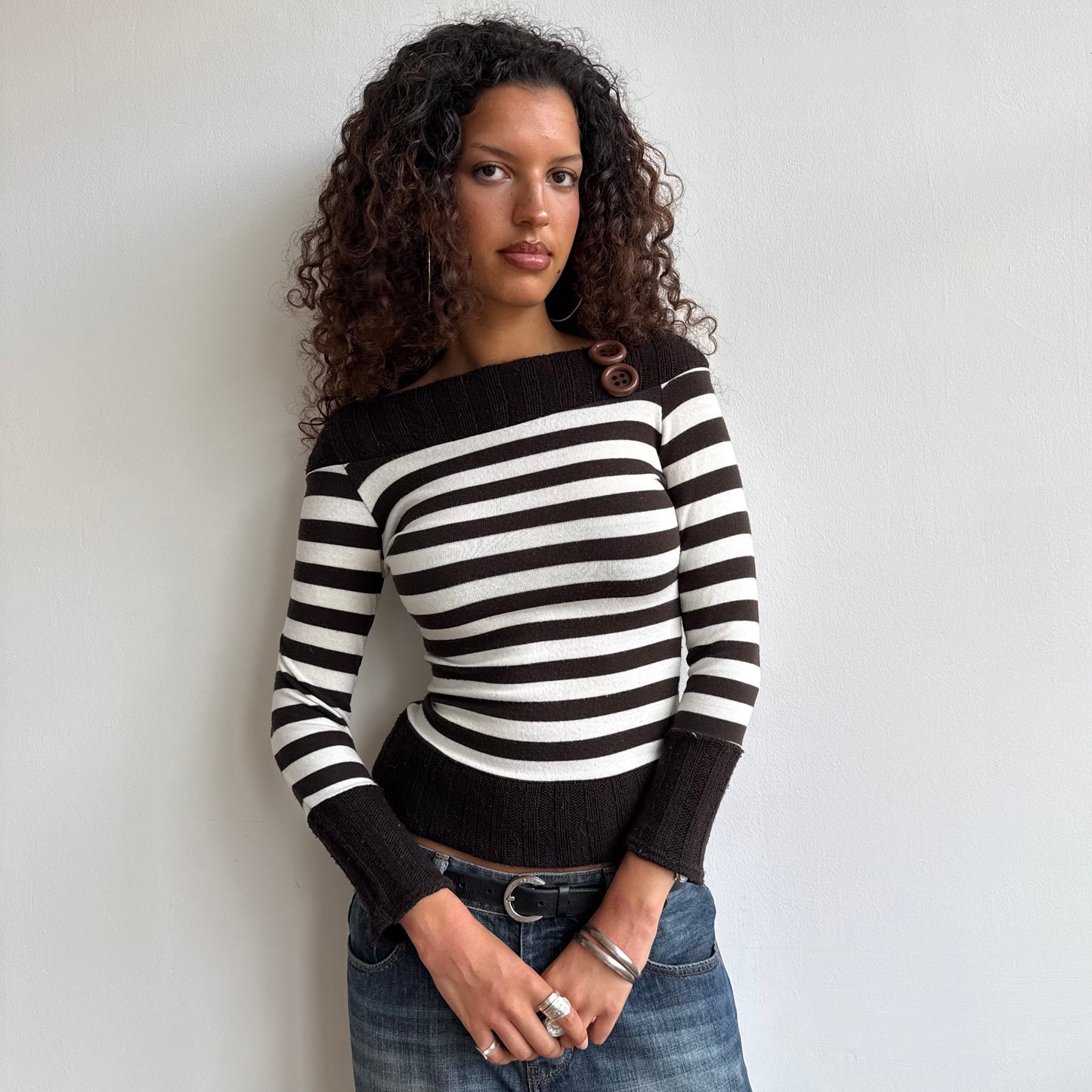 Brown striped bardot knit - Size S