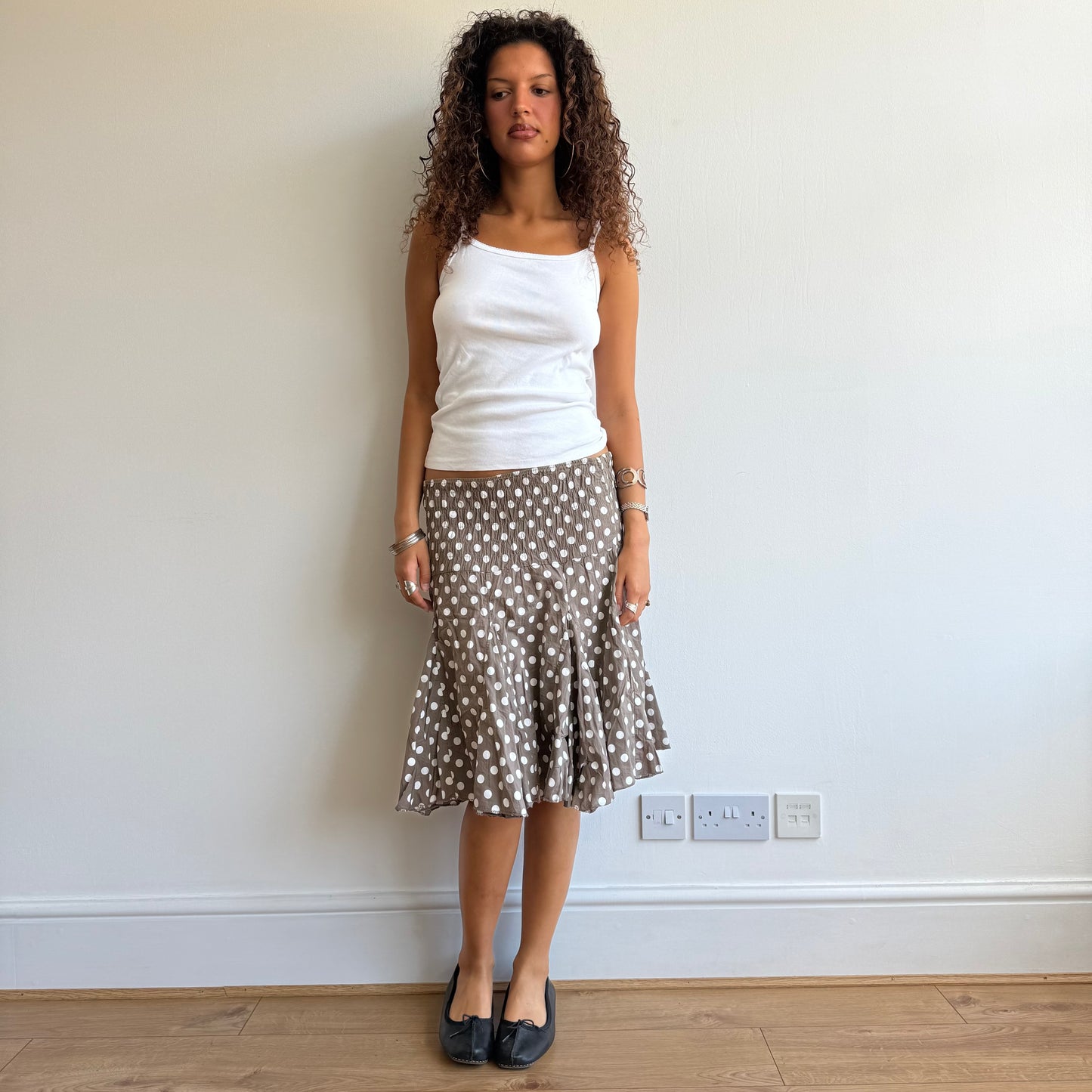 Brown polka dot midi skirt - Size S/M