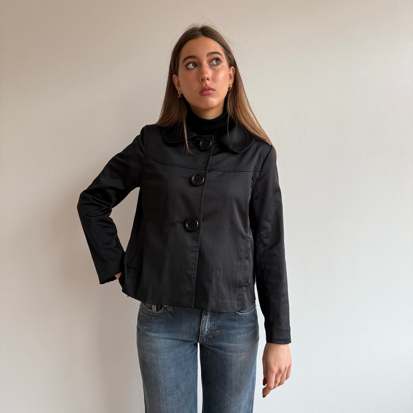 Black satin peacoat - Size S