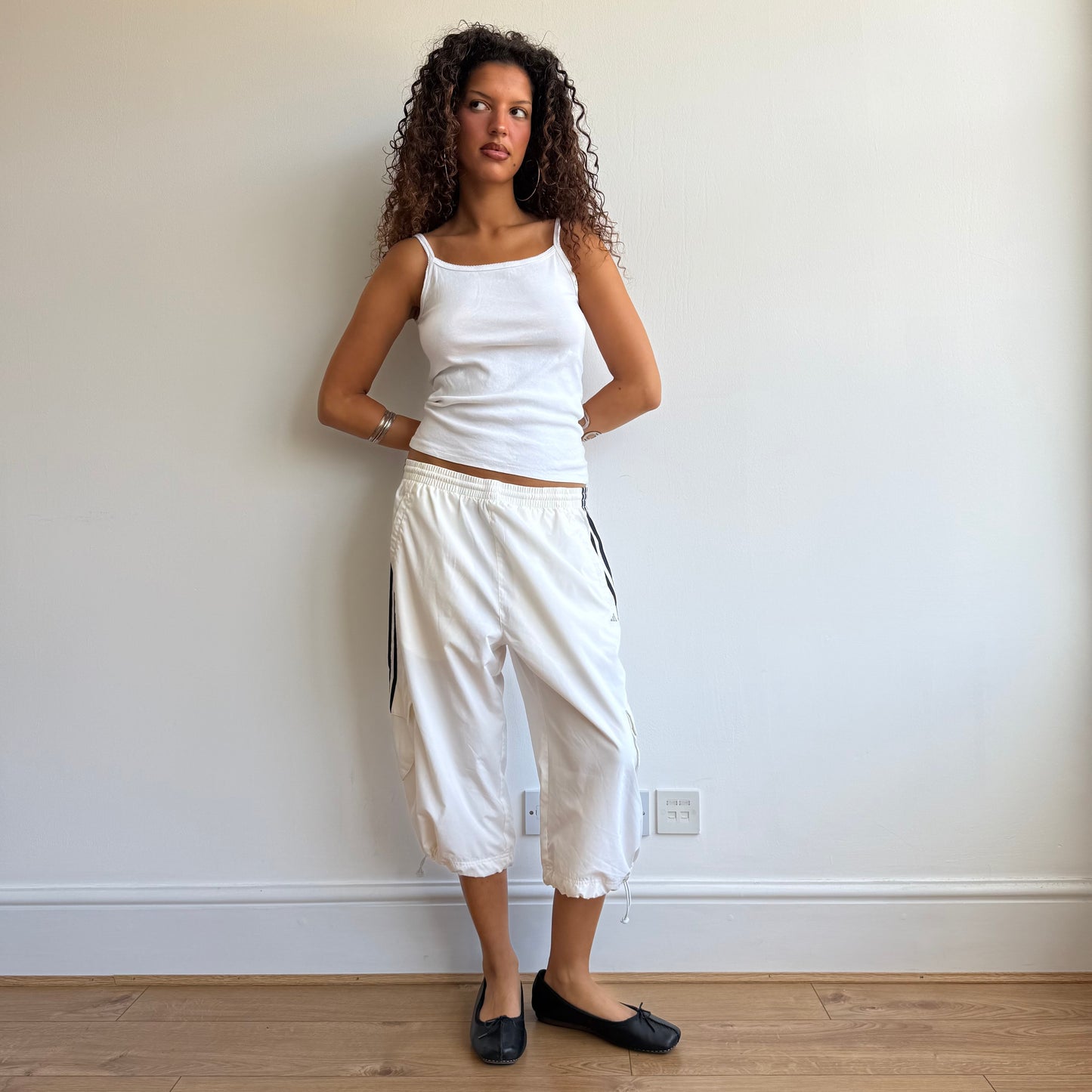 White Adidas cargo capris - Size S + M