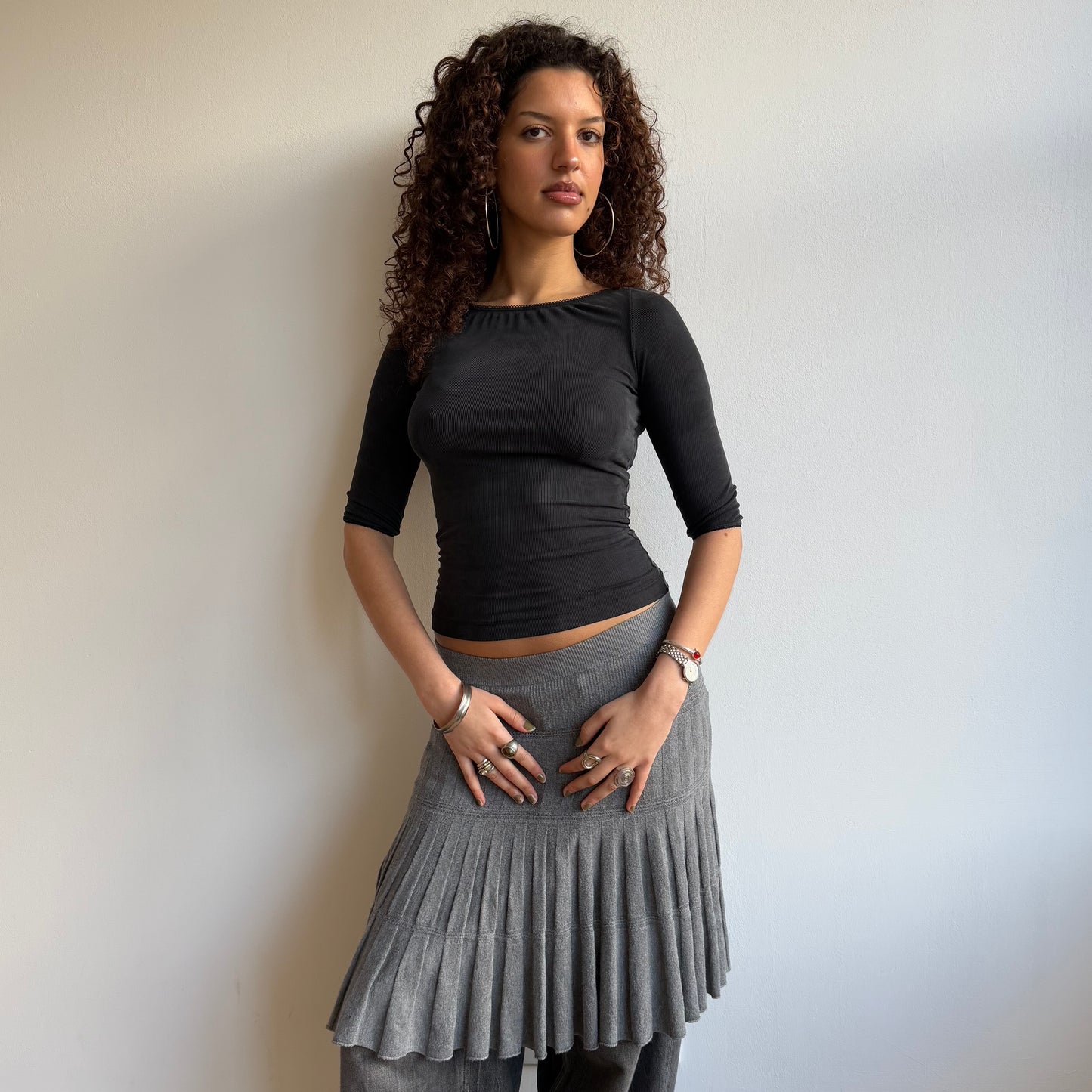 Grey wool midi skirt - Size S